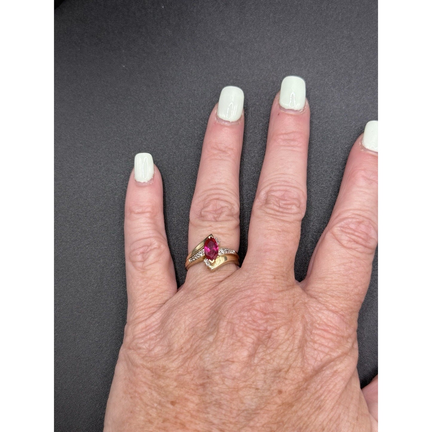 Gold Sterling Silver Lab Ruby Ring Size 6.75 Topaz W8