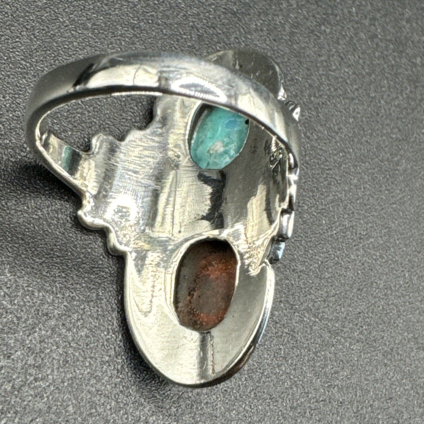 New Condition Sterling Silver Turquoise Coral Oblong Ring 925 Size 6.5