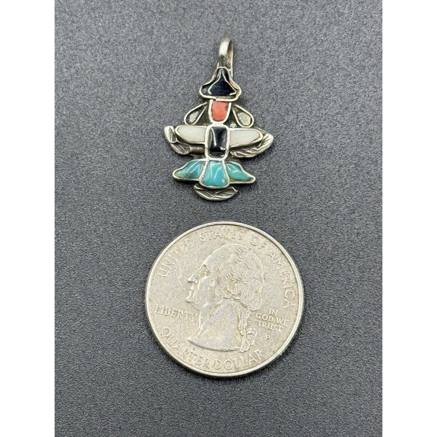 Vintage Sterling Silver Kachina Gem Inlay Charm Tested N28