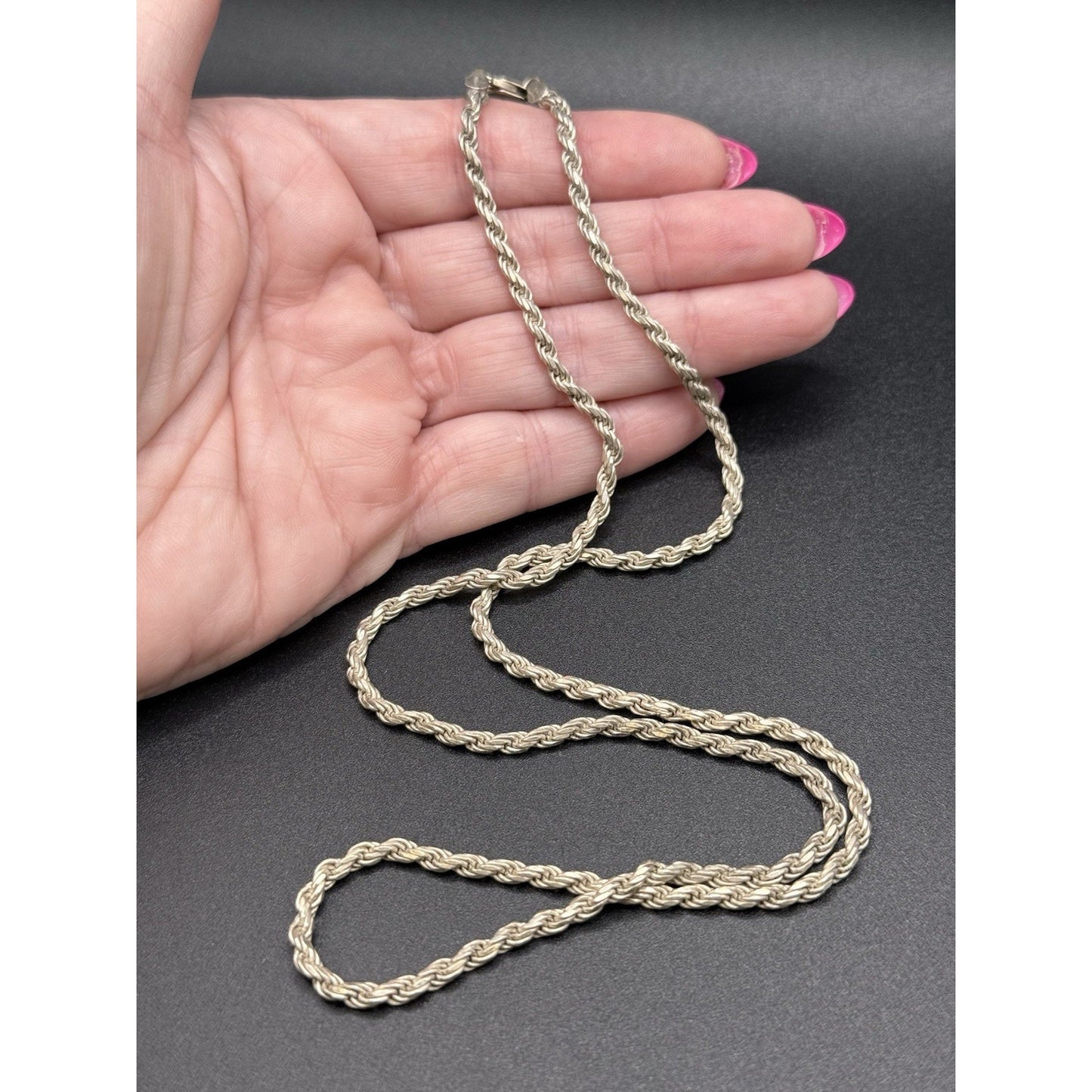 24” Vintage Sterling Silver Diamond Cut Rope 22 Grams 3MM Q7