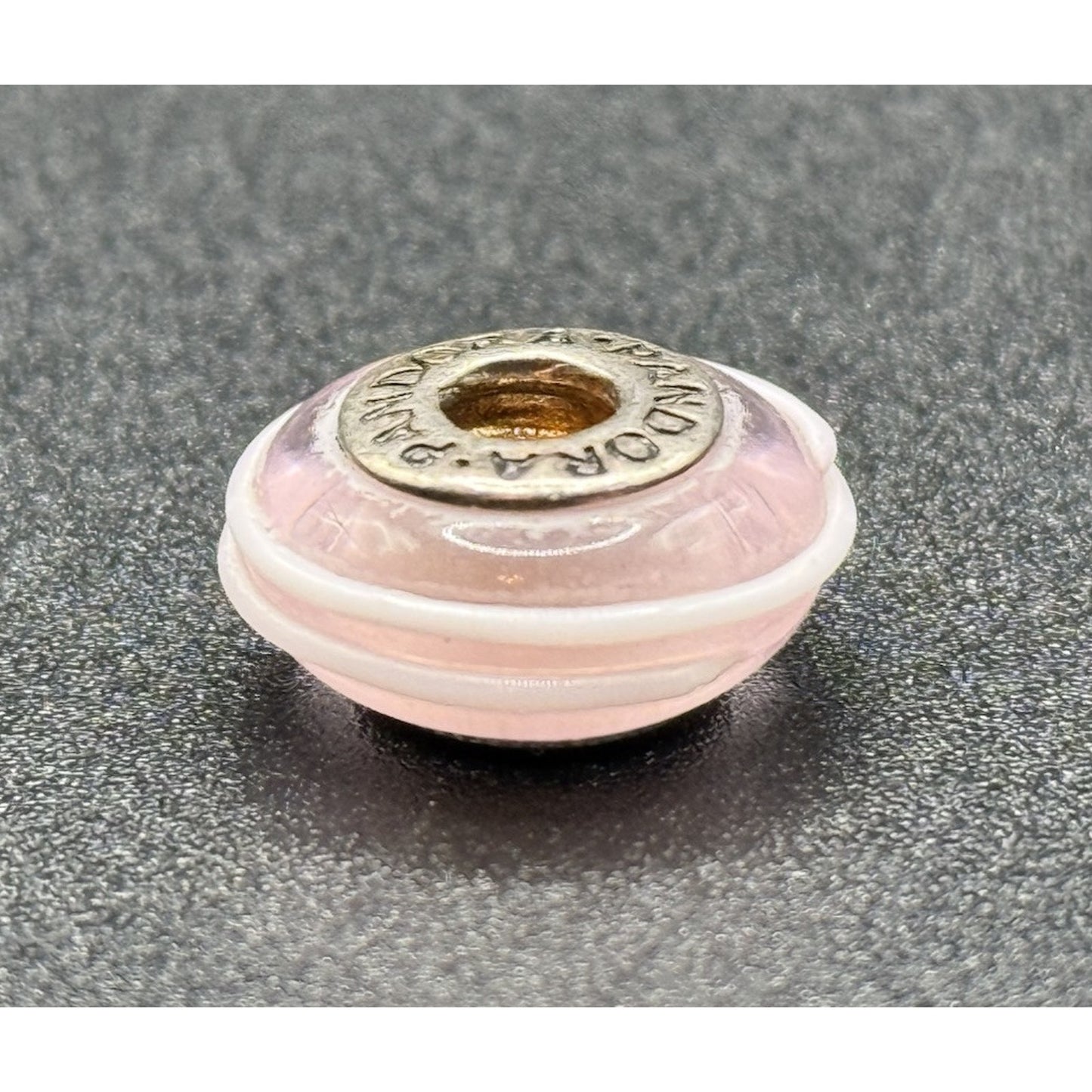 Pandora Sterling Silver Pink W/ Raised White Stripe Murano Charm ALE P13