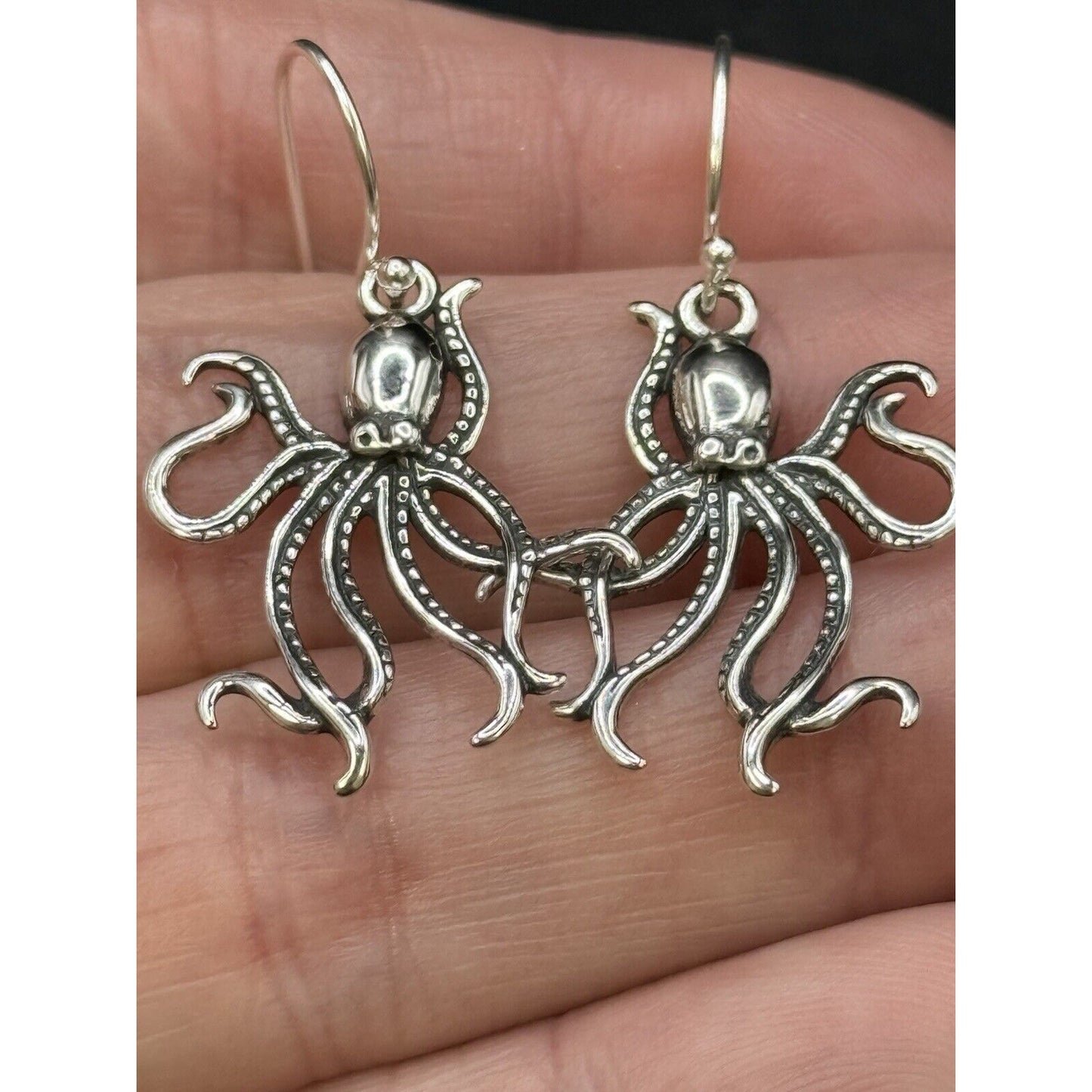 New Condition Sterling Silver Octopus Dangle Earrings 925
