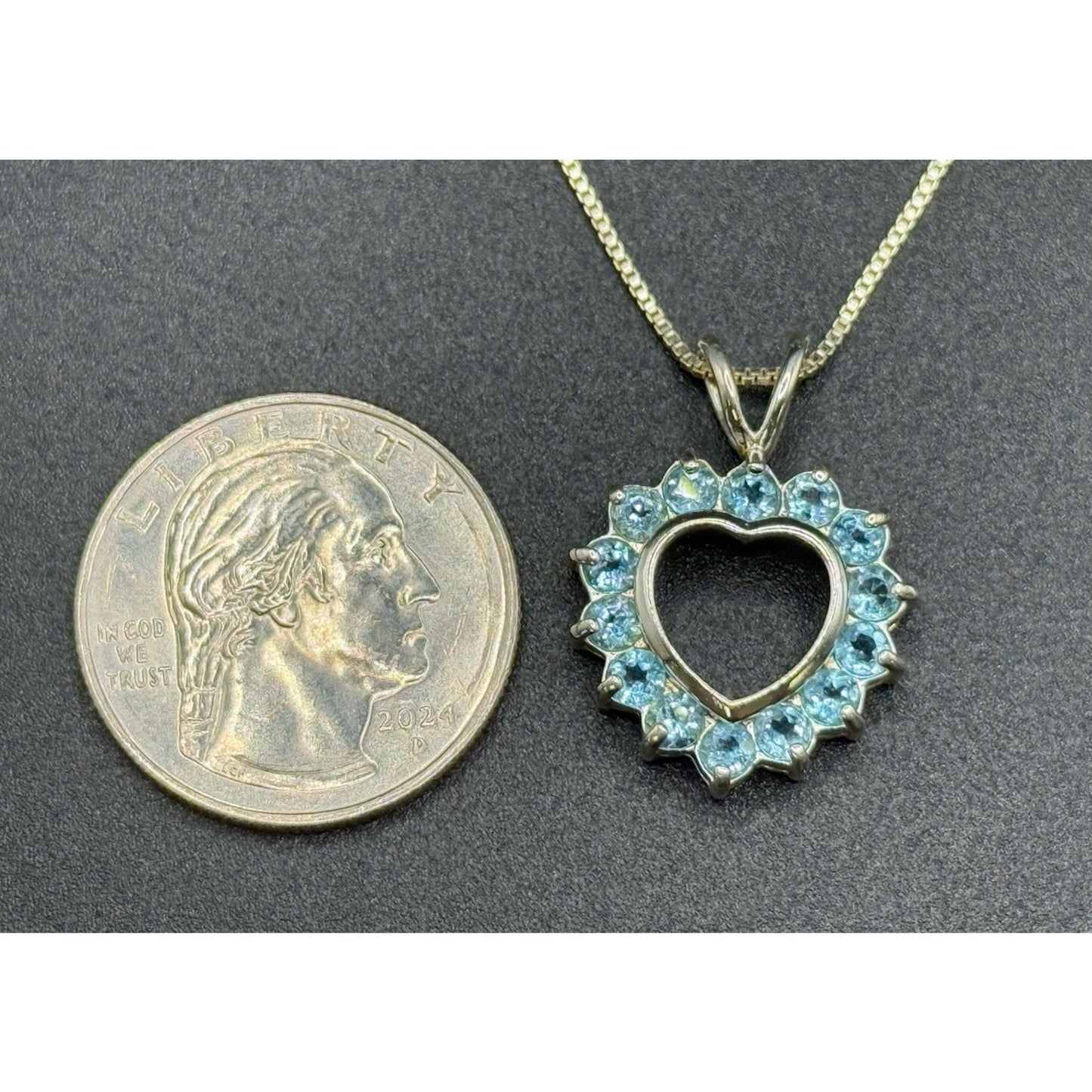18” Sterling Silver Swiss Blue Topaz Heart Pendant Necklace Q3