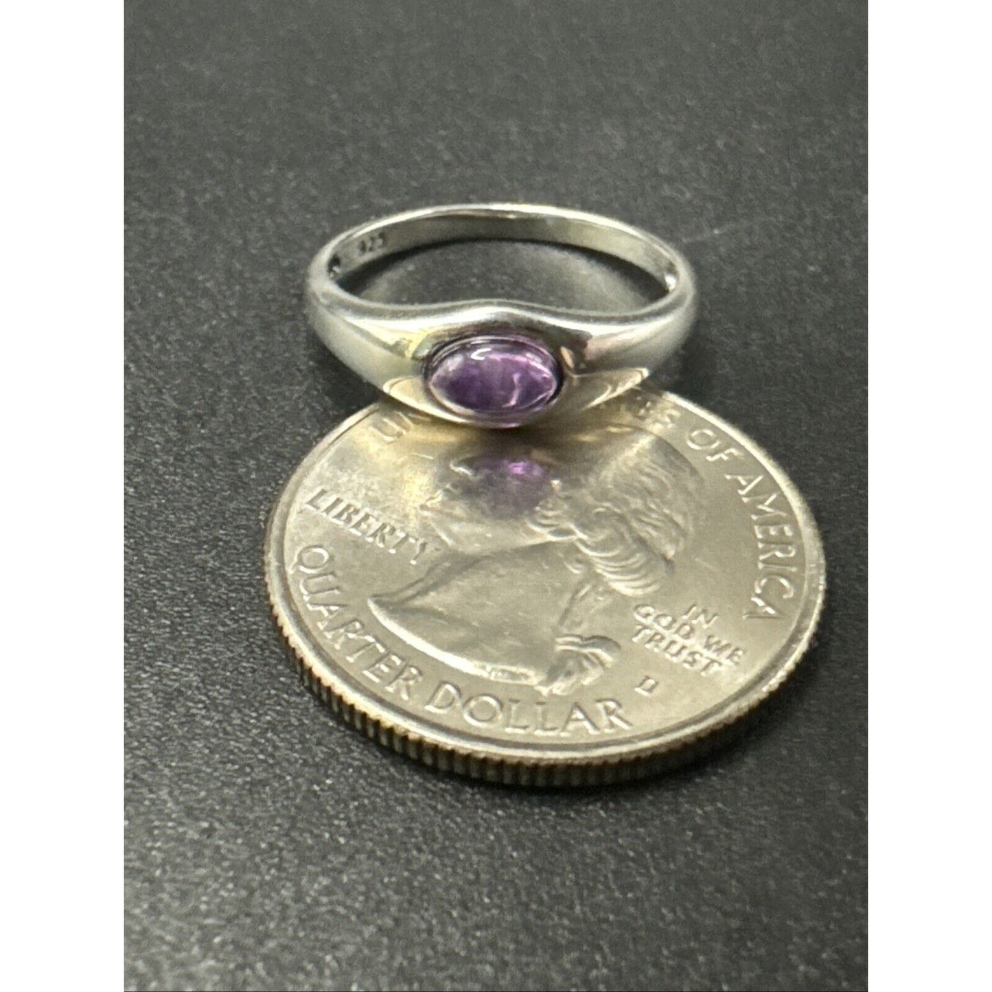 New Condition Sterling Silver Amethyst Inset Ring 925 Size 6.50 Minimalist Sleek