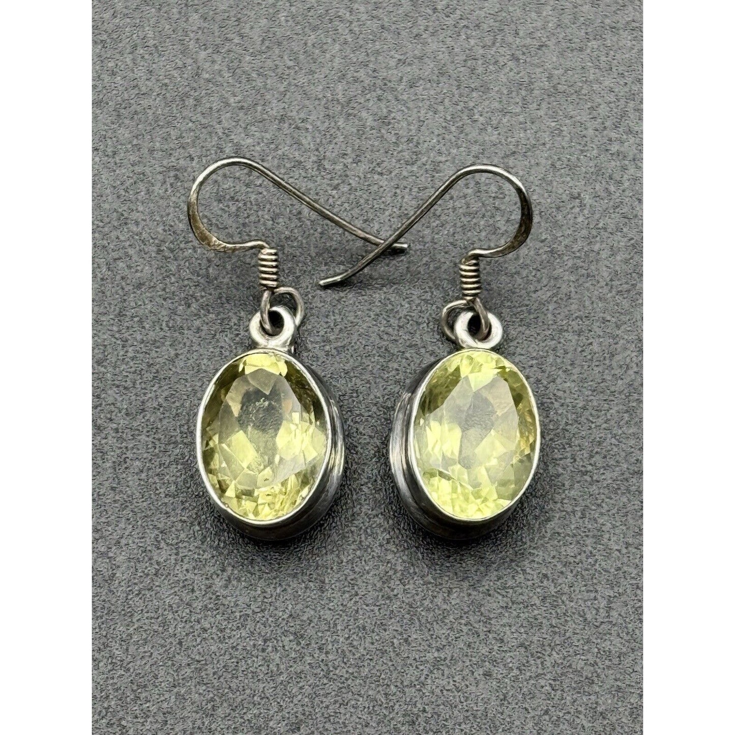 Sterling Silver Lemon Quartz Dangle Earrings 925 N12
