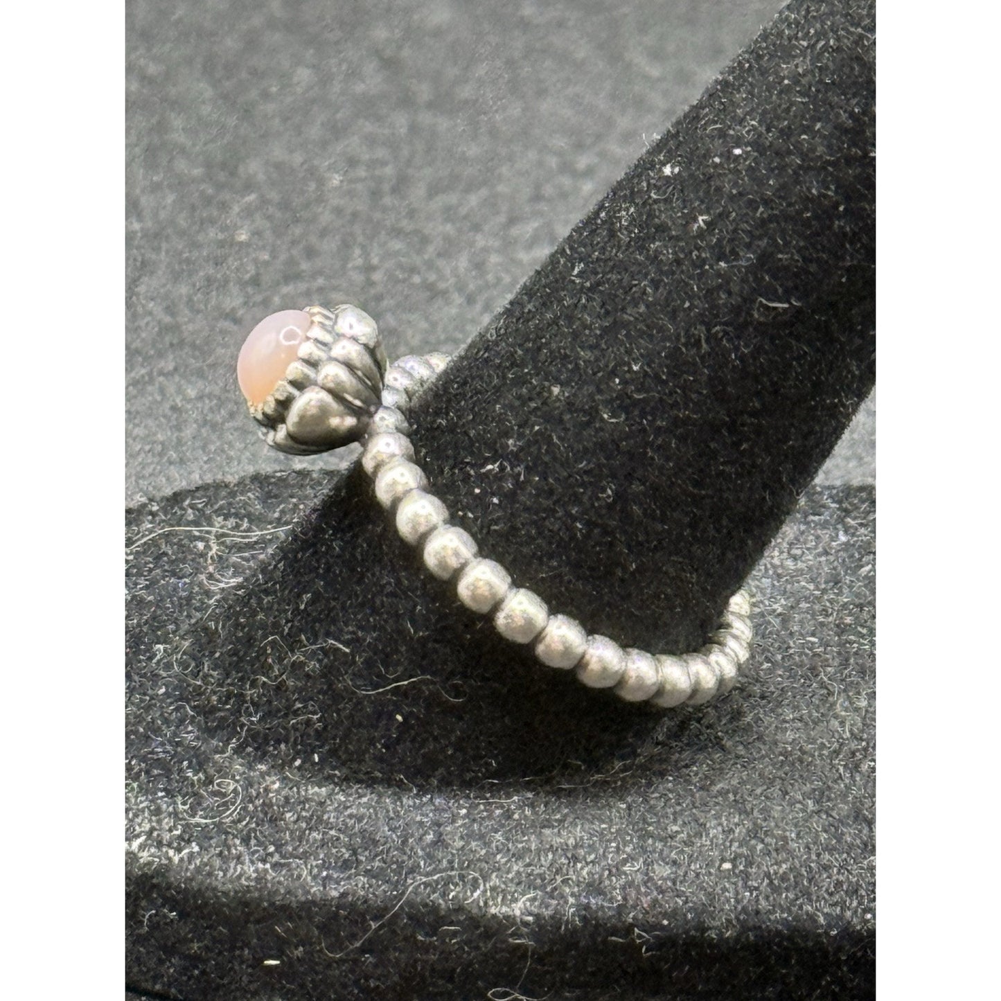 Pandora Sterling Silver Rose Quartz Ring Size 7.75 ALE N19
