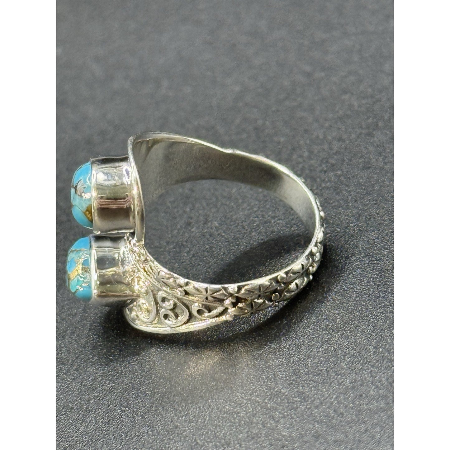 New Condition Sterling Silver Bypass Copper Turquoise Ring Size 7.00