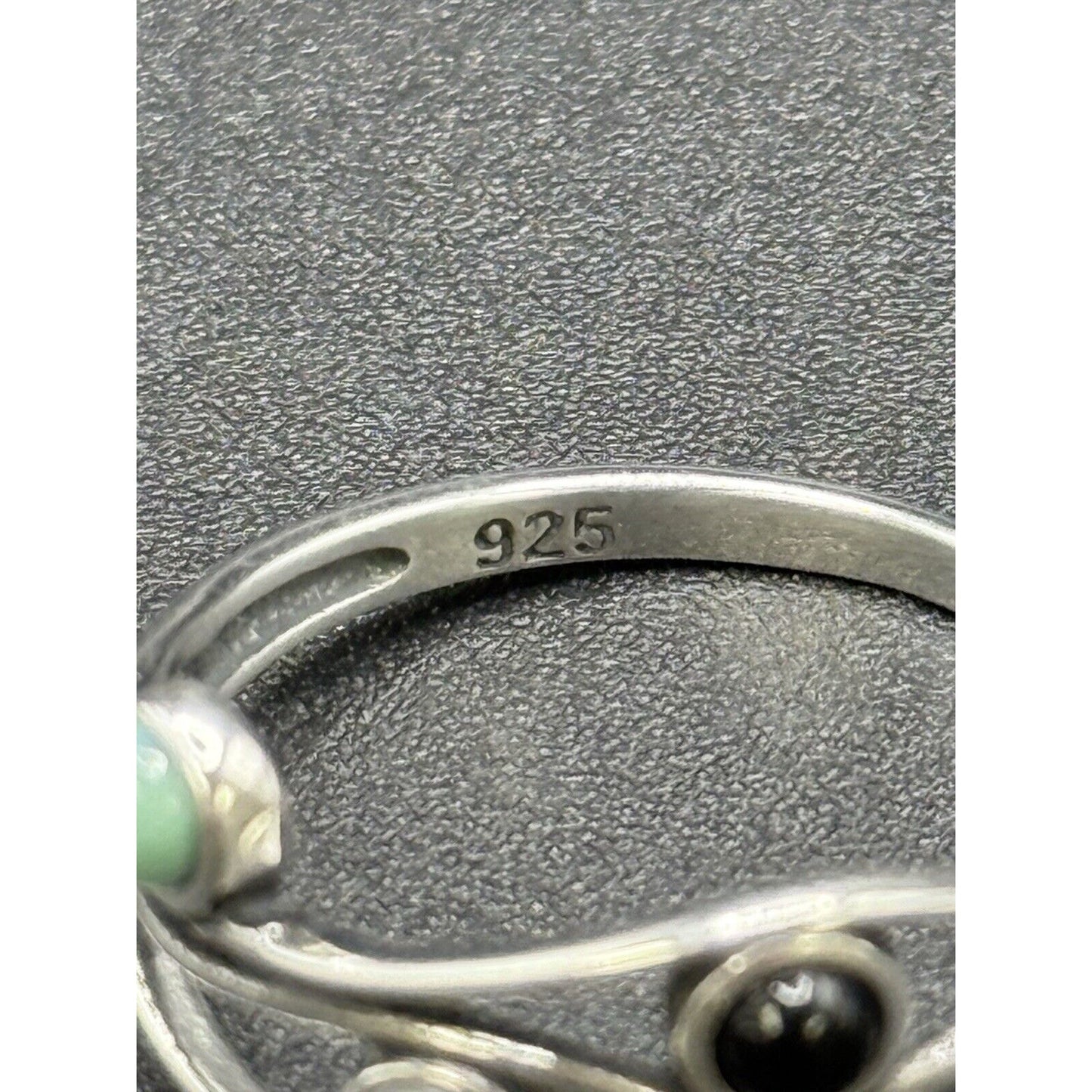 New Condition Sterling Silver Multi Gemstone Ring Size 6.75 Turquoise Onyx