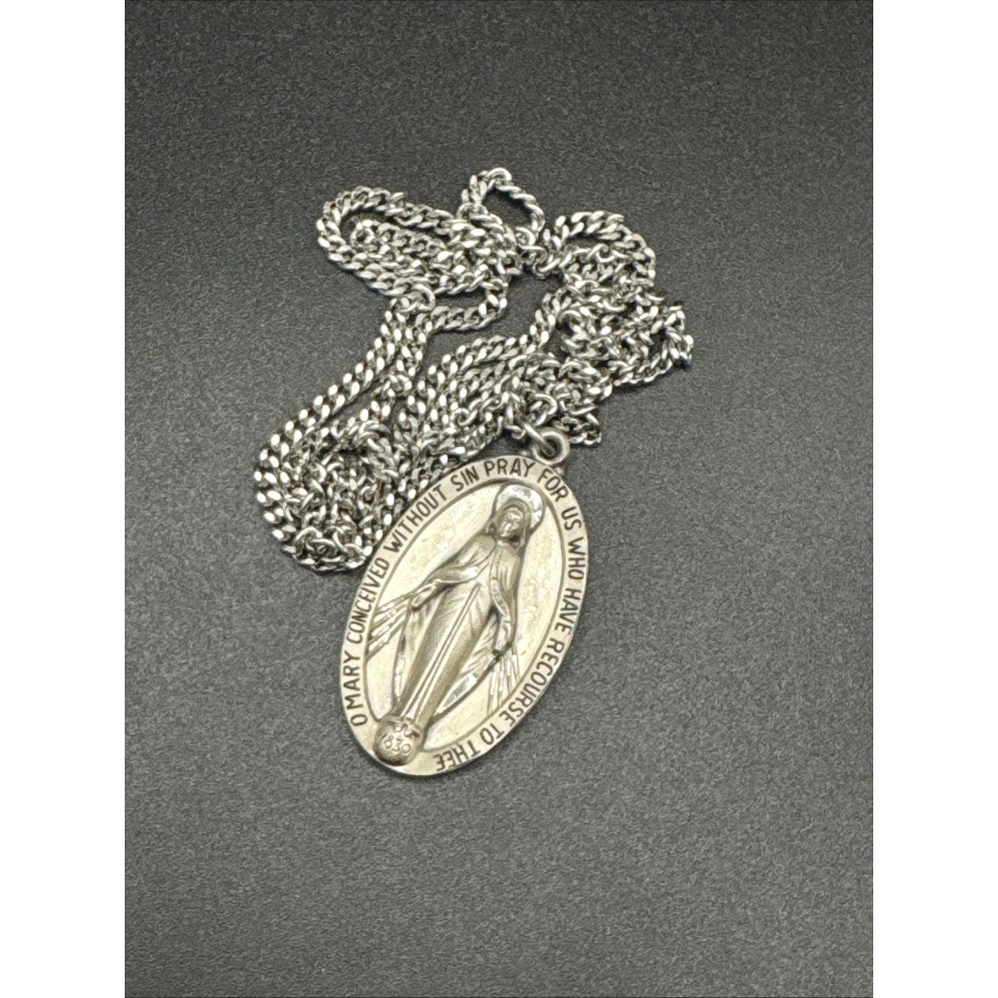 24” Sterling Silver Virgin Mary Pendant Necklace 25g 925