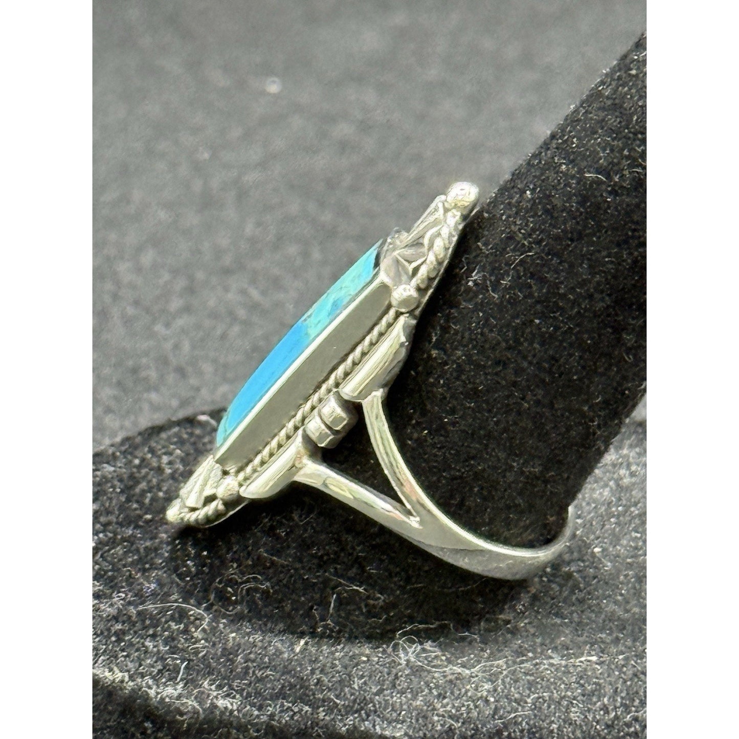 New Condition Sterling Silver Turquoise Art Deco Long Ring Size 8 925