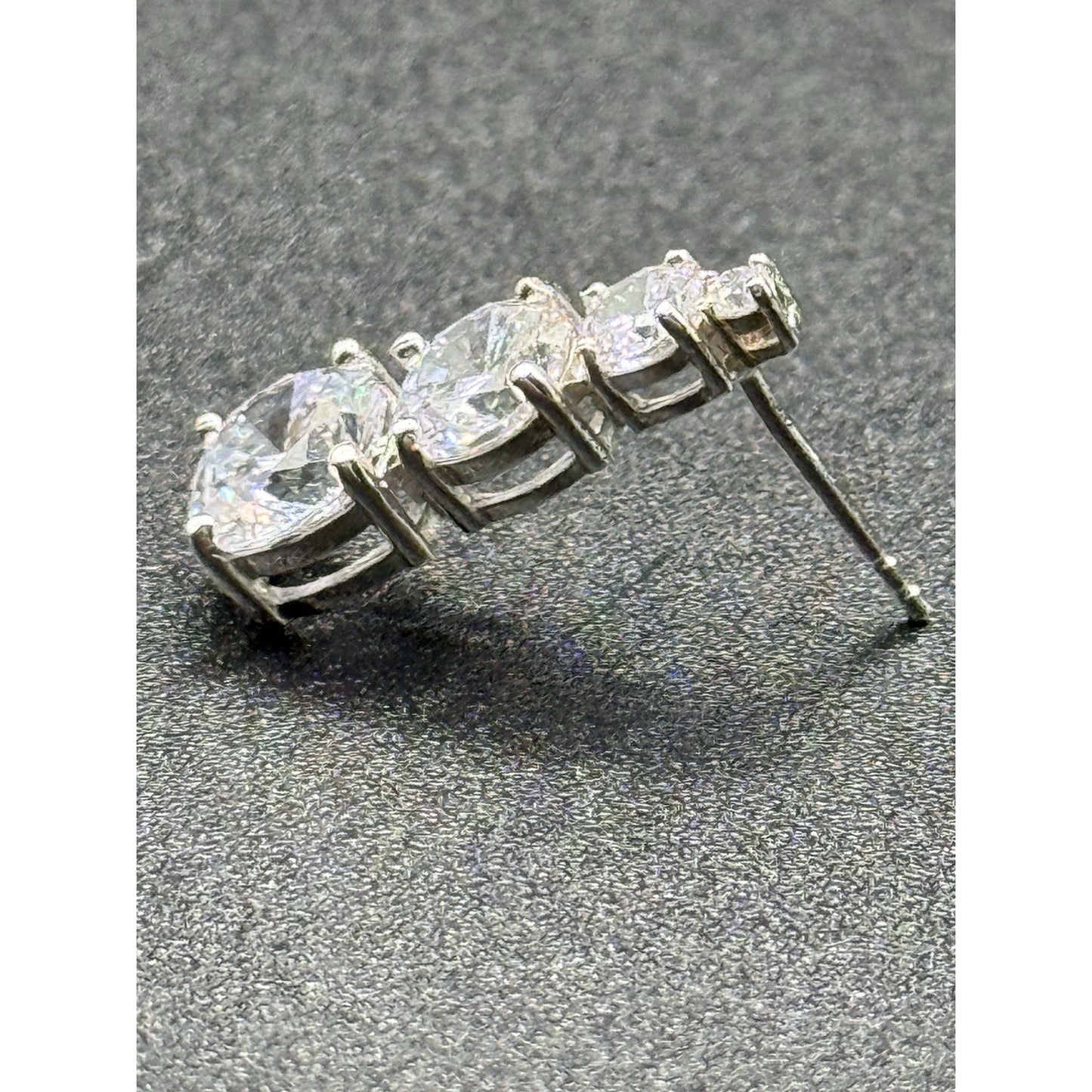 NOS Sterling Silver 3-Stone Cubic Zirconia Dangle Earrings 925 J18