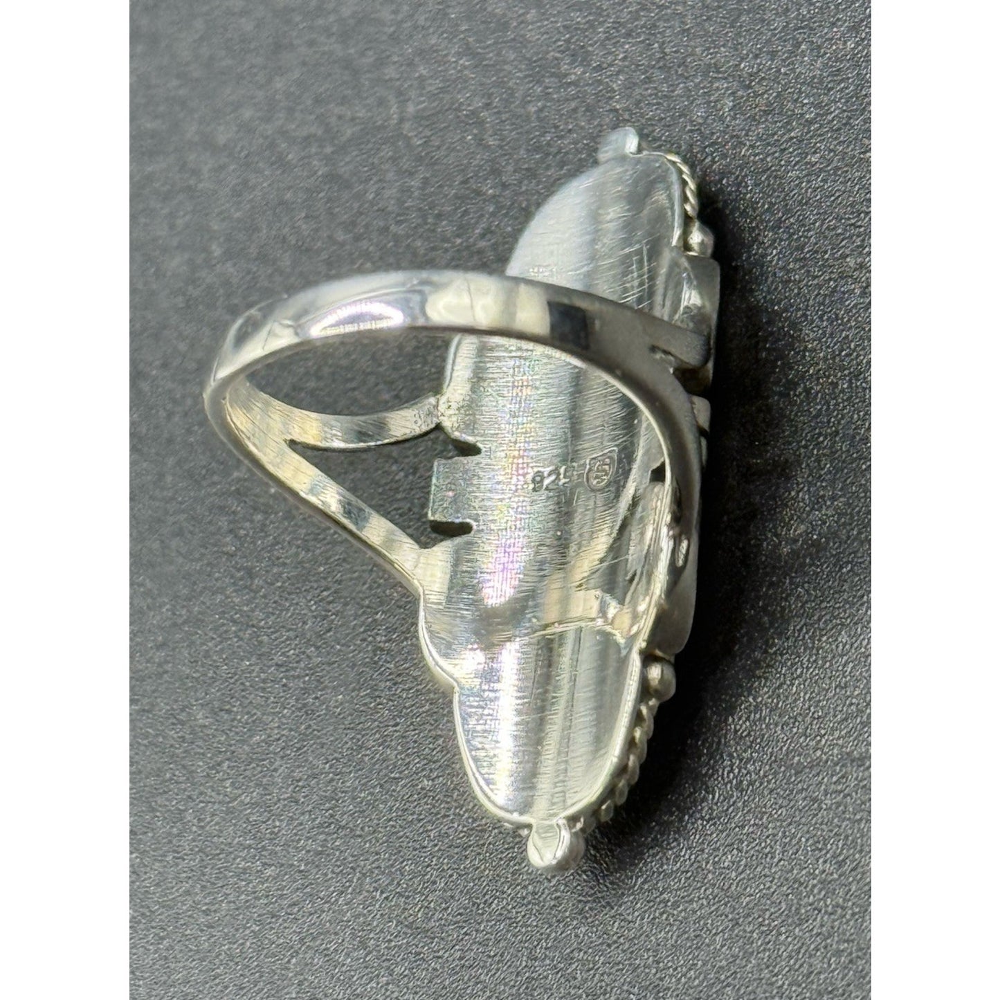 New Condition Sterling Silver Genuine Abelone Art Deco Ring Size 7.00