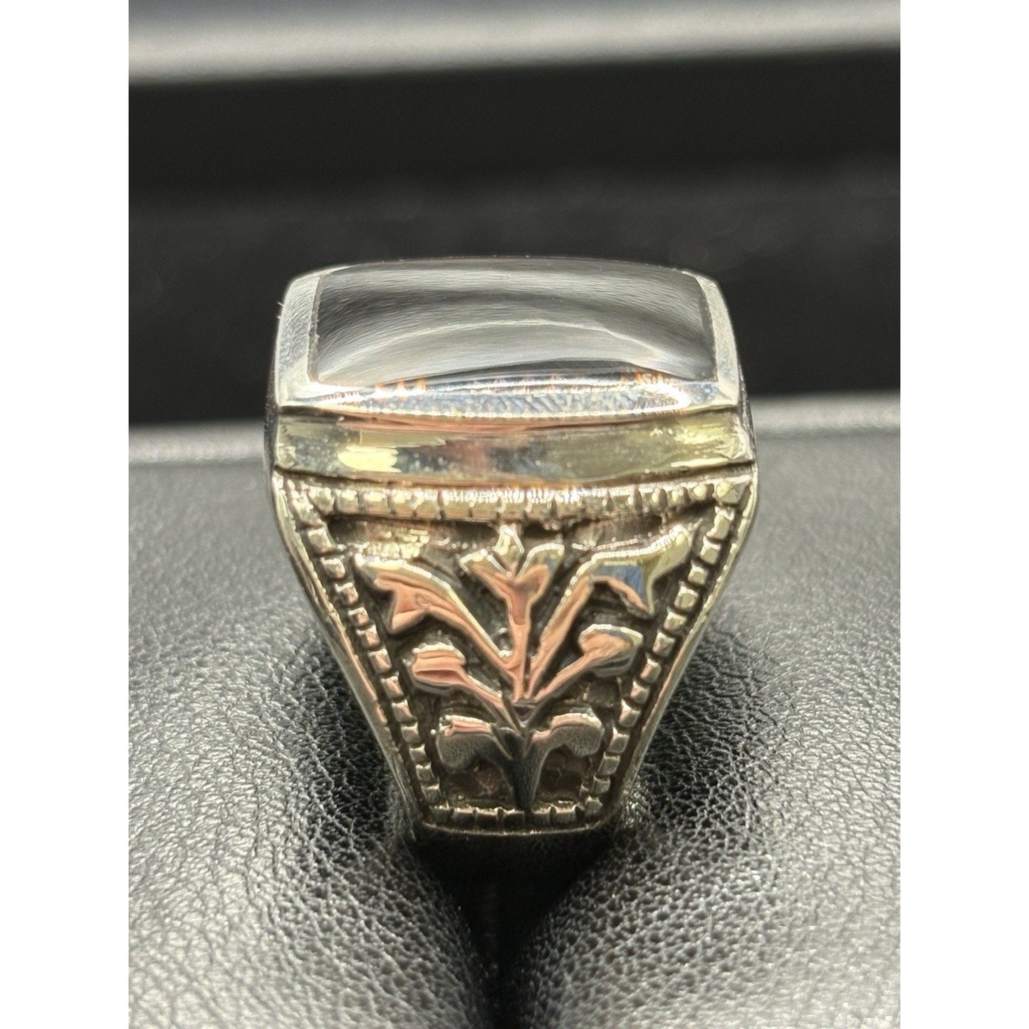 New Condition Sterling Silver Turkish Onyx Signet Ring Size 10