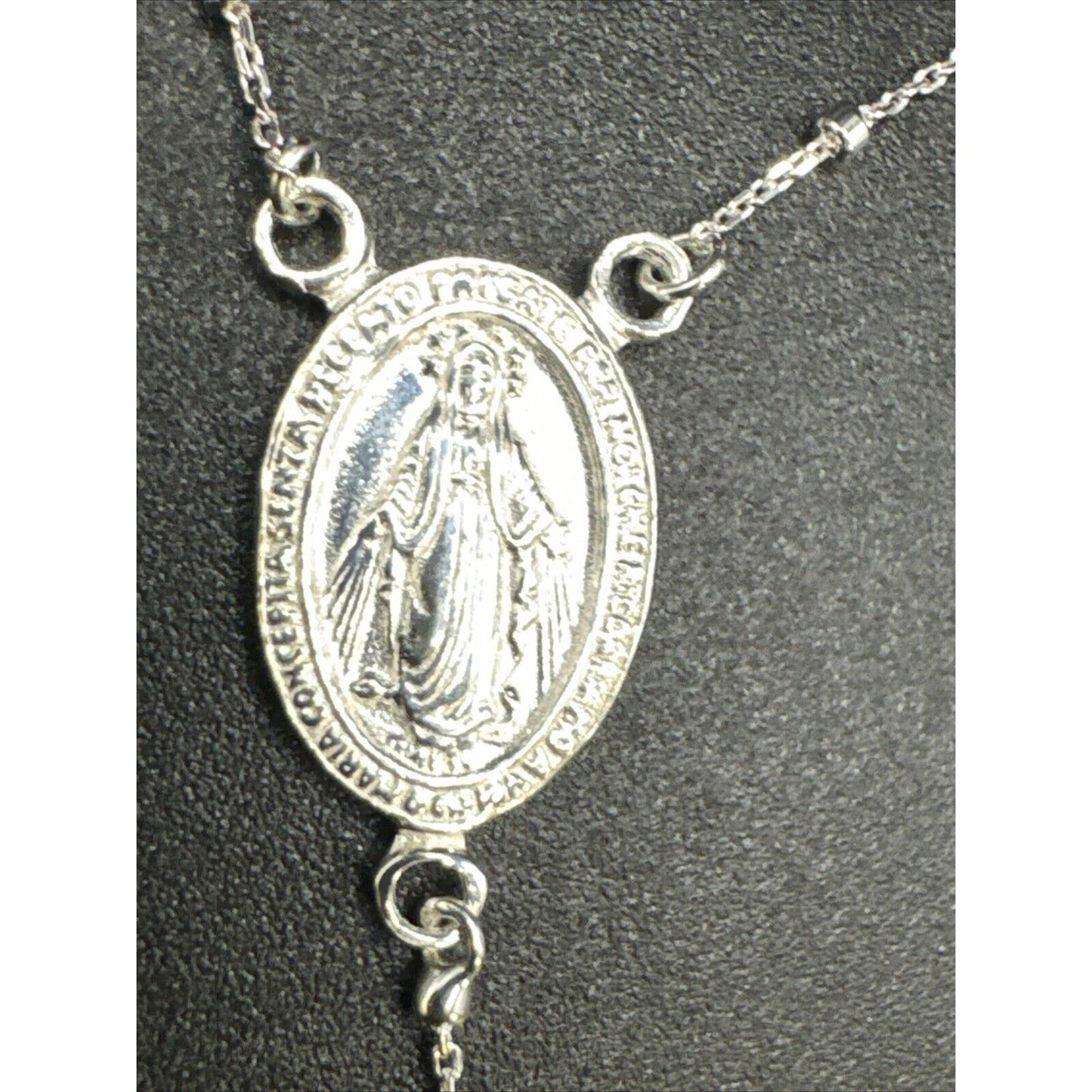 18” New Condition Sterling Silver Rosary Necklace 925