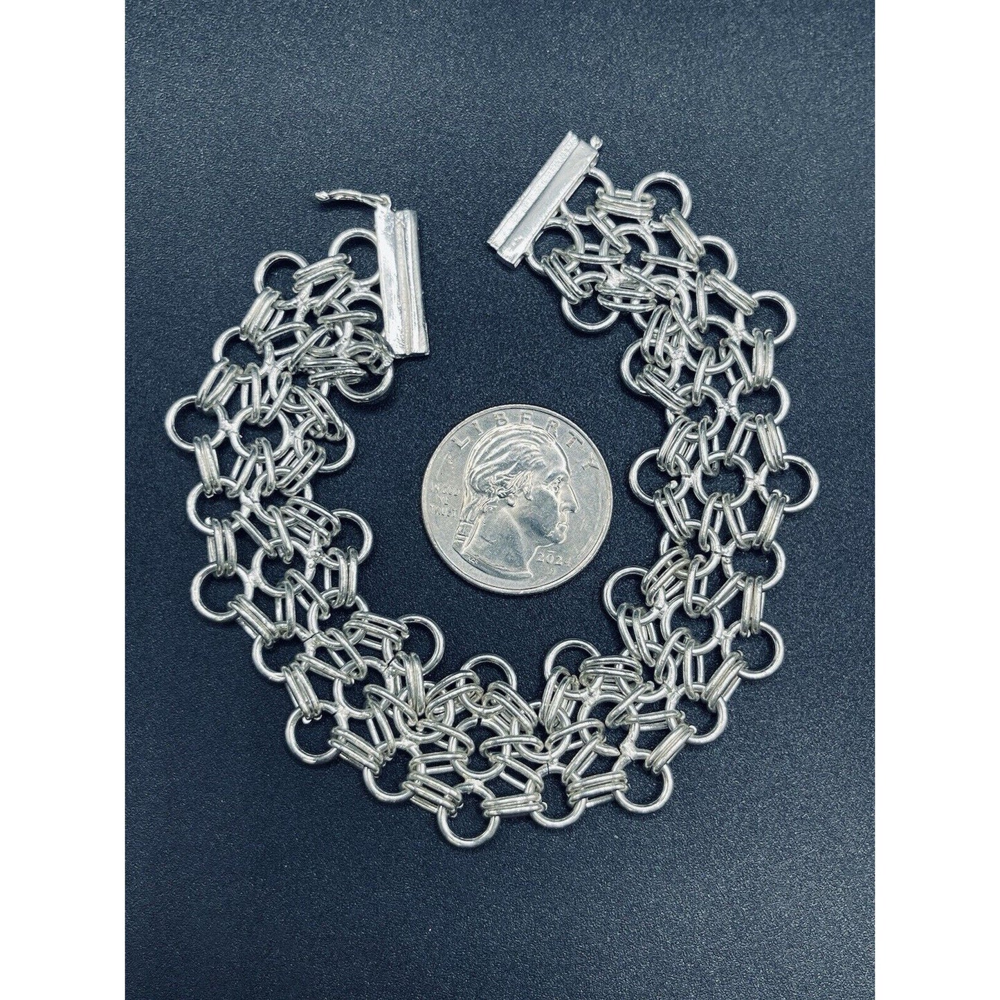8” Sterling Silver 24MM Link Chain Bracelet 29 Grams K25