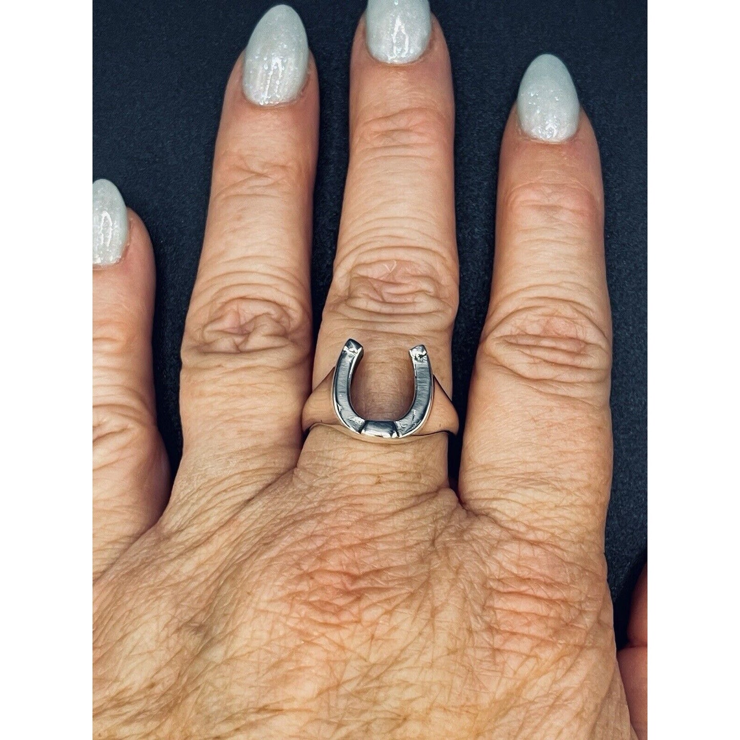 New Condition Sterling Silver Horse Shoe Good Luck Ring Size 9.5