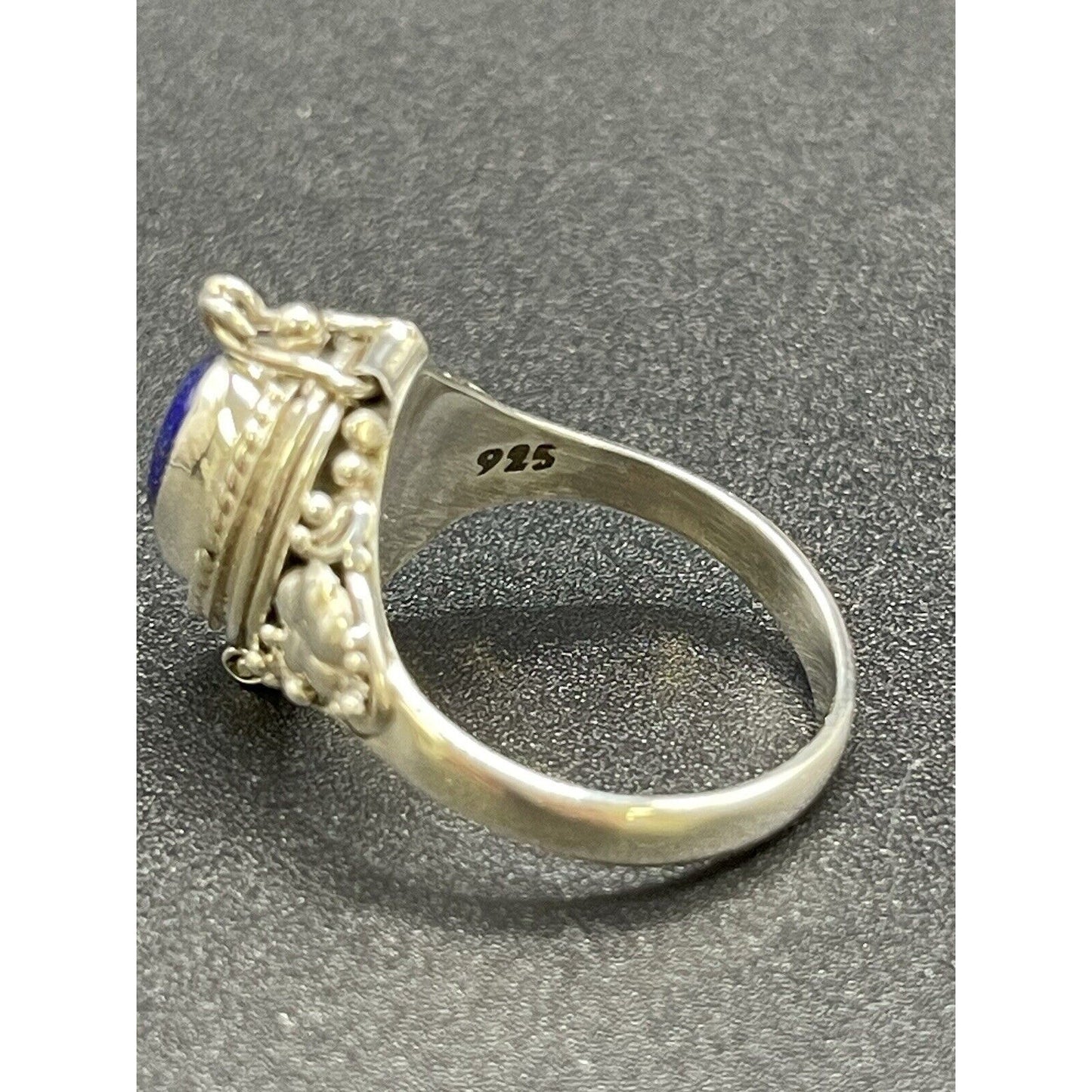 New Condition Sterling Silver Genuine Lapis Lazuli Poison Ring Size 7.00