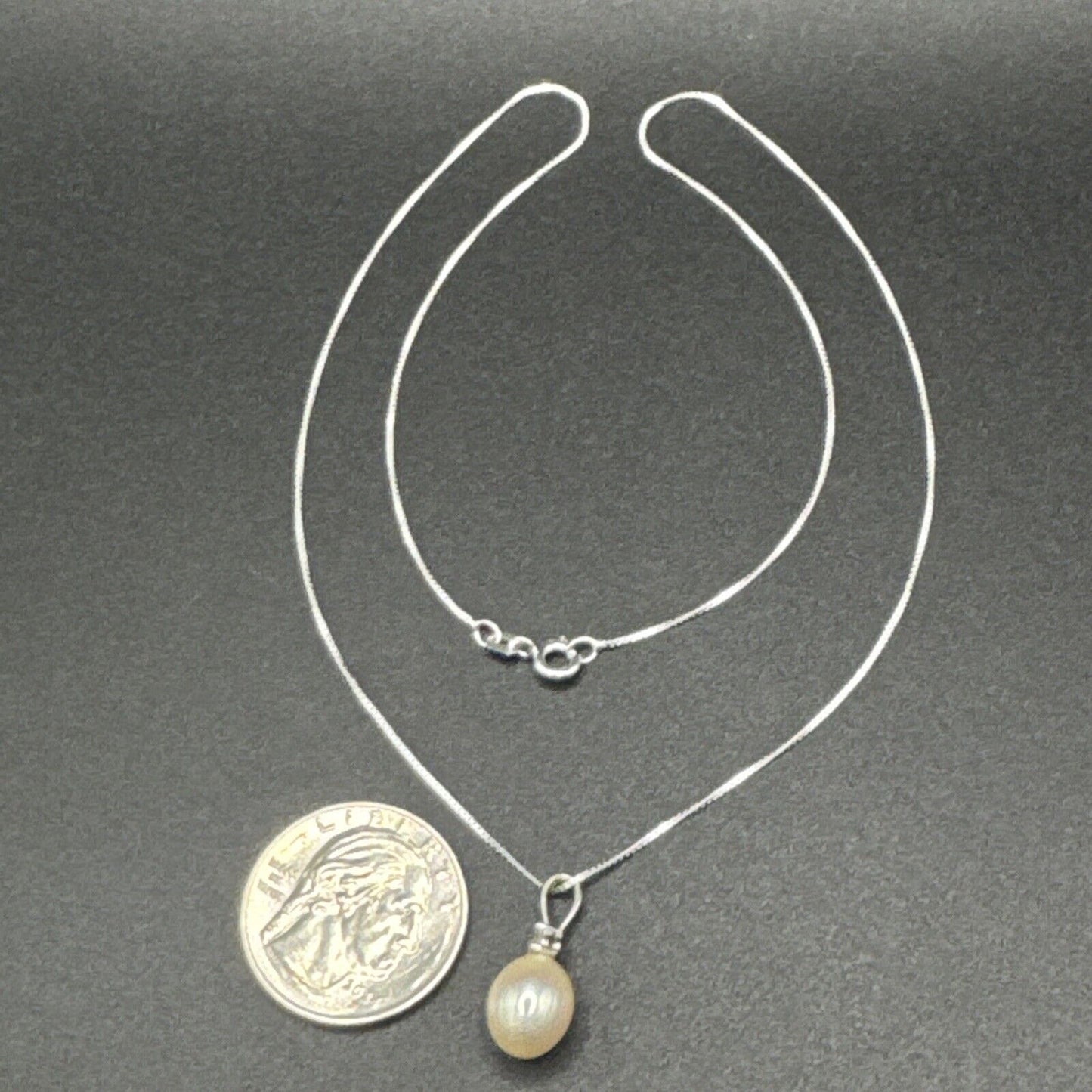 18” Sterling Silver Genuine Pearl CZ Pendant Necklace 925 N1