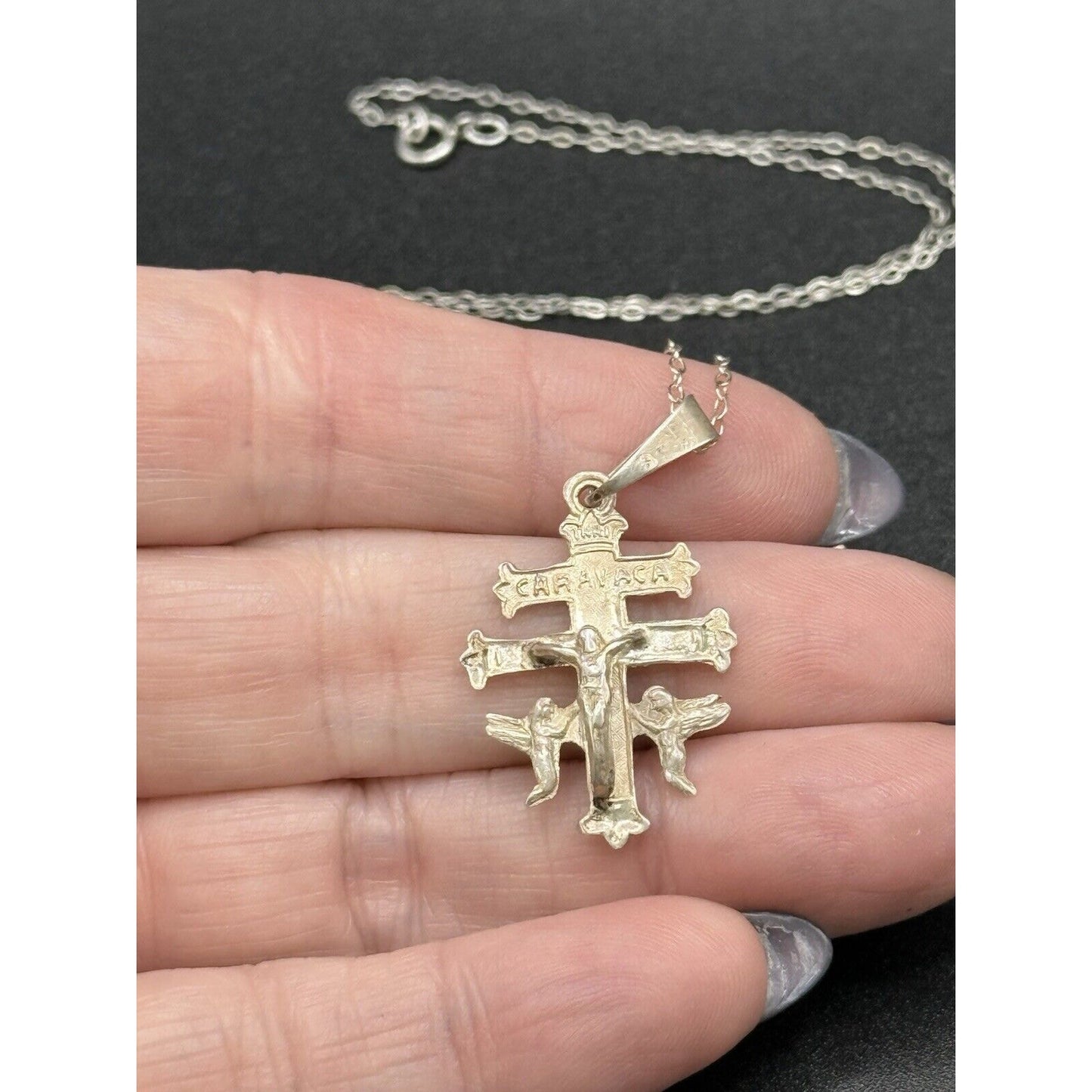 Vintage 18” Sterling Silver Spanish Cross At Caravaca Pendant Necklace M27