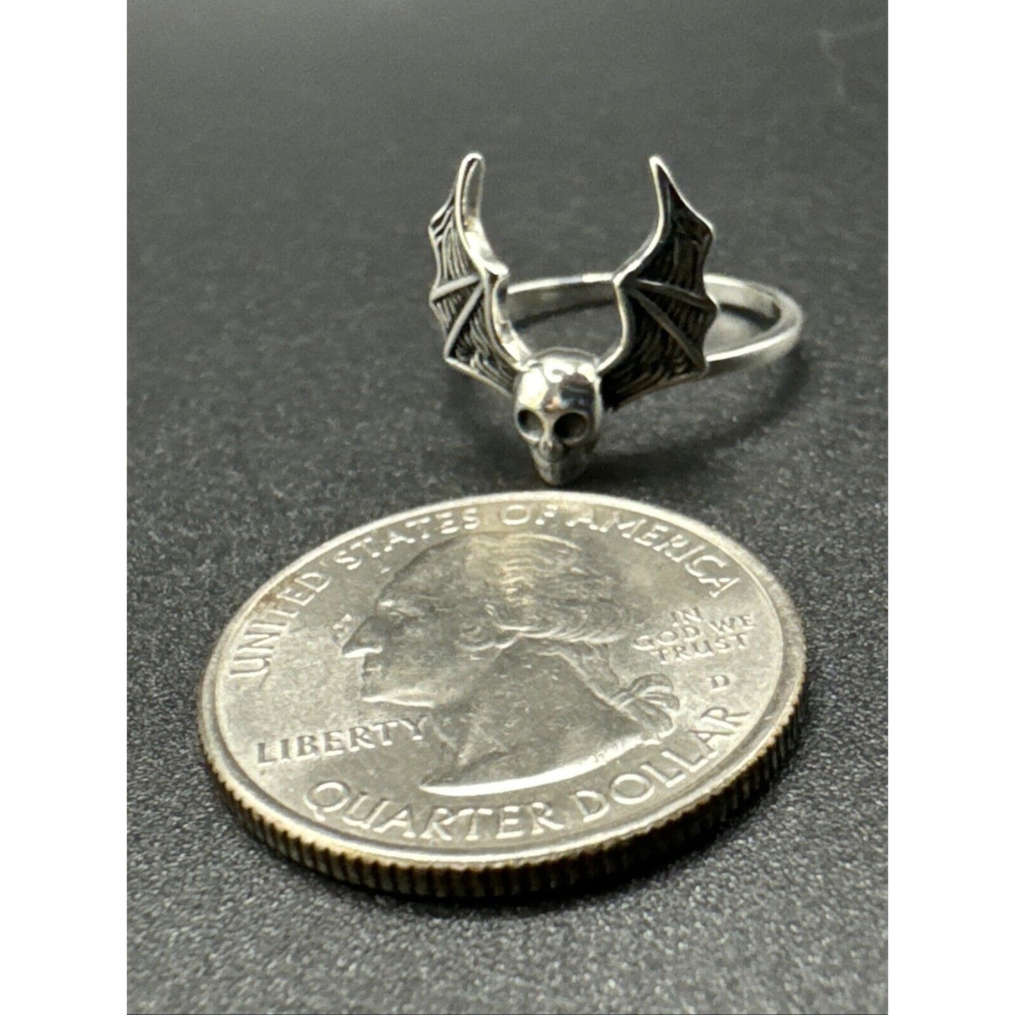 New Condition Sterling Silver Bat Skull Ring Size 7