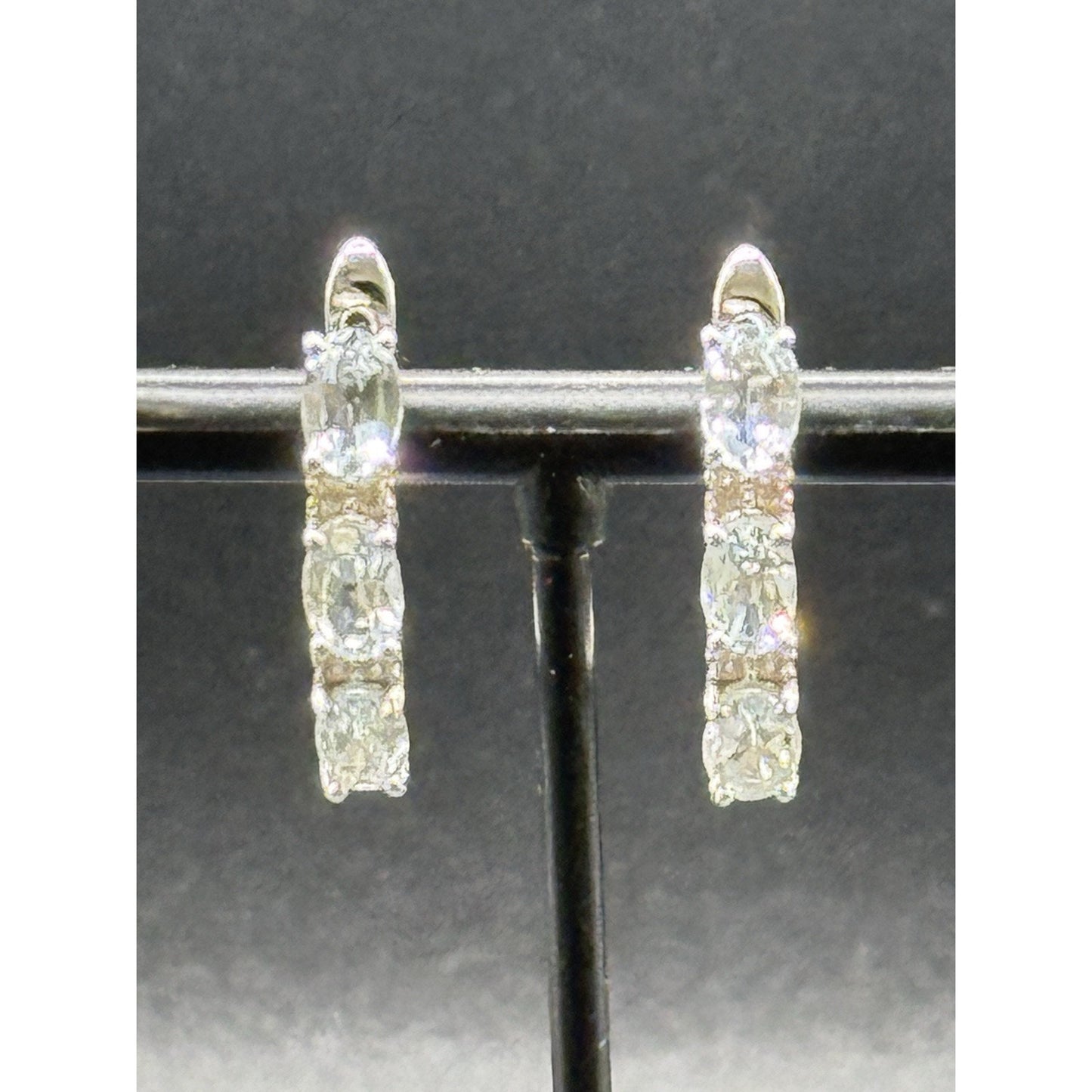 JTV Excellent Used Condition Sterling Silver Light Aquamarine Hoop Earrings N17