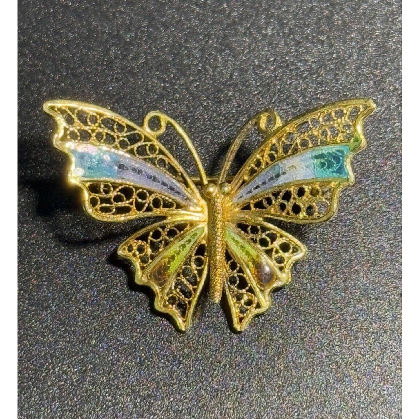 Vintage 800 Gold Silver Enamel Butterfly Brooch Pin M24
