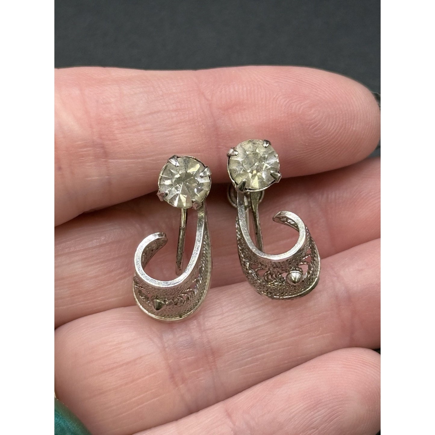 Ann Lee Sterling Silver Rhinestone Screw Back Earrings P3