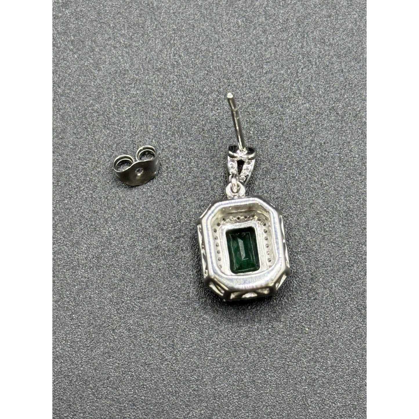 New Condition Sterling Silver Lab Created Emerald White Sapphire Earrings