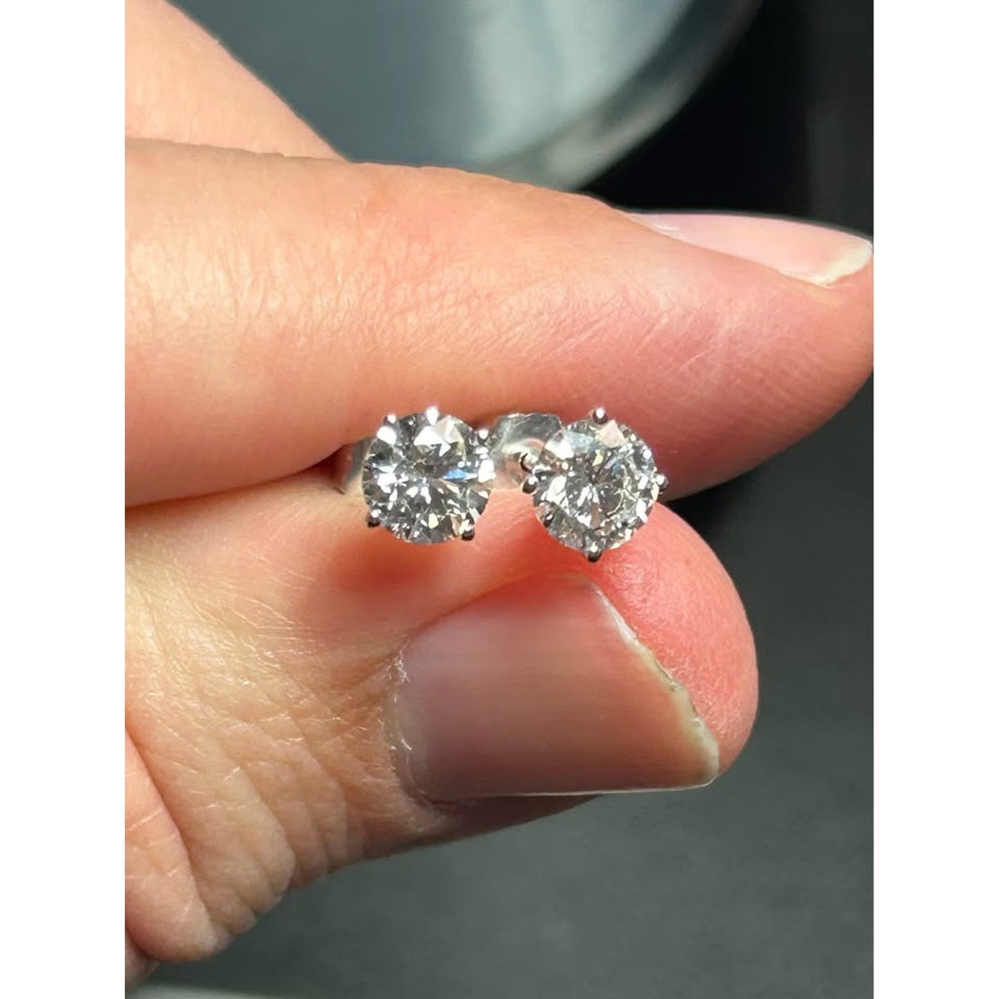 14k White Gold 1.50 Total Weight (.75 each) Round Lab Grown Diamond Studs F/G VS