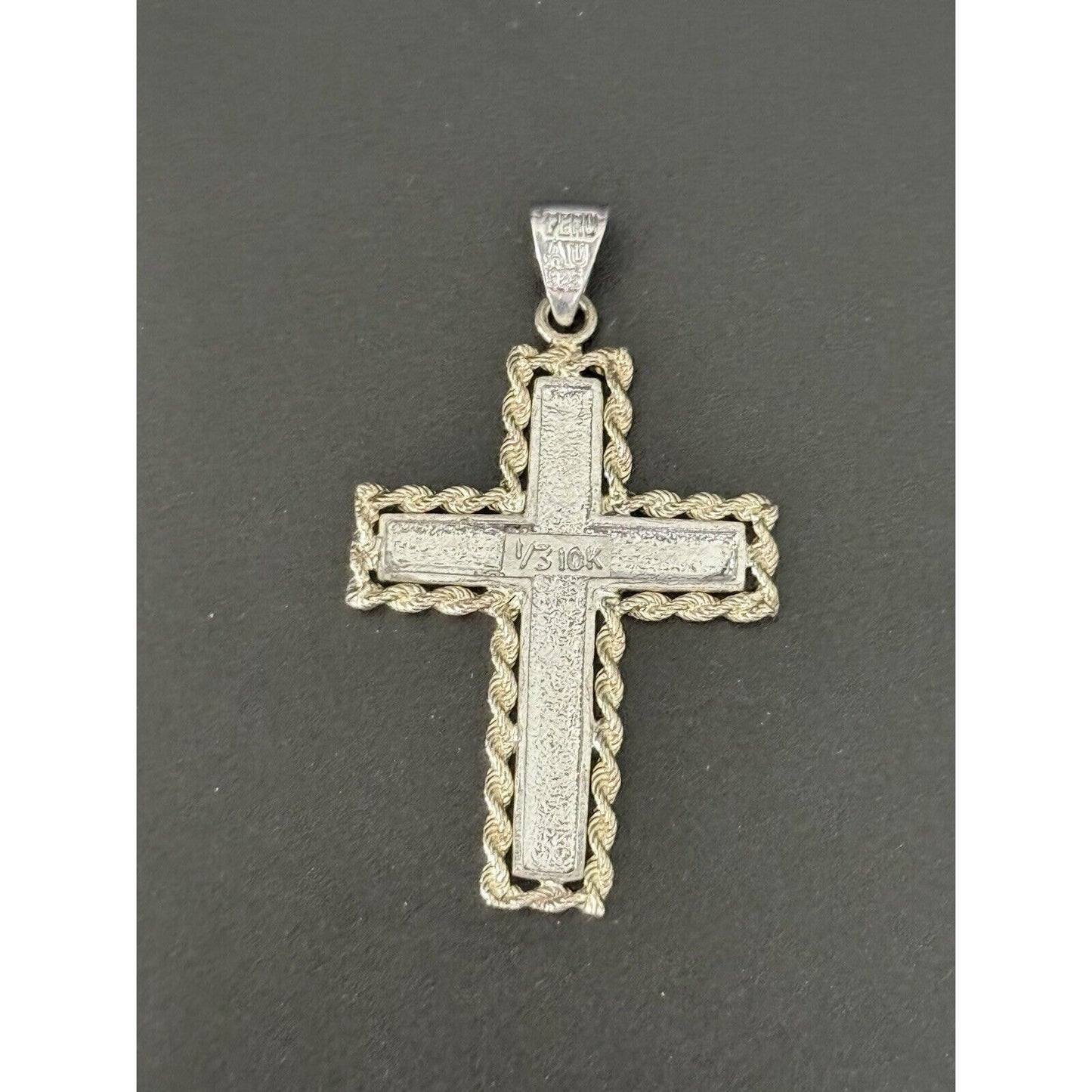 Sterling Silver 10k Rope Frame Cross Pendant 925 M28