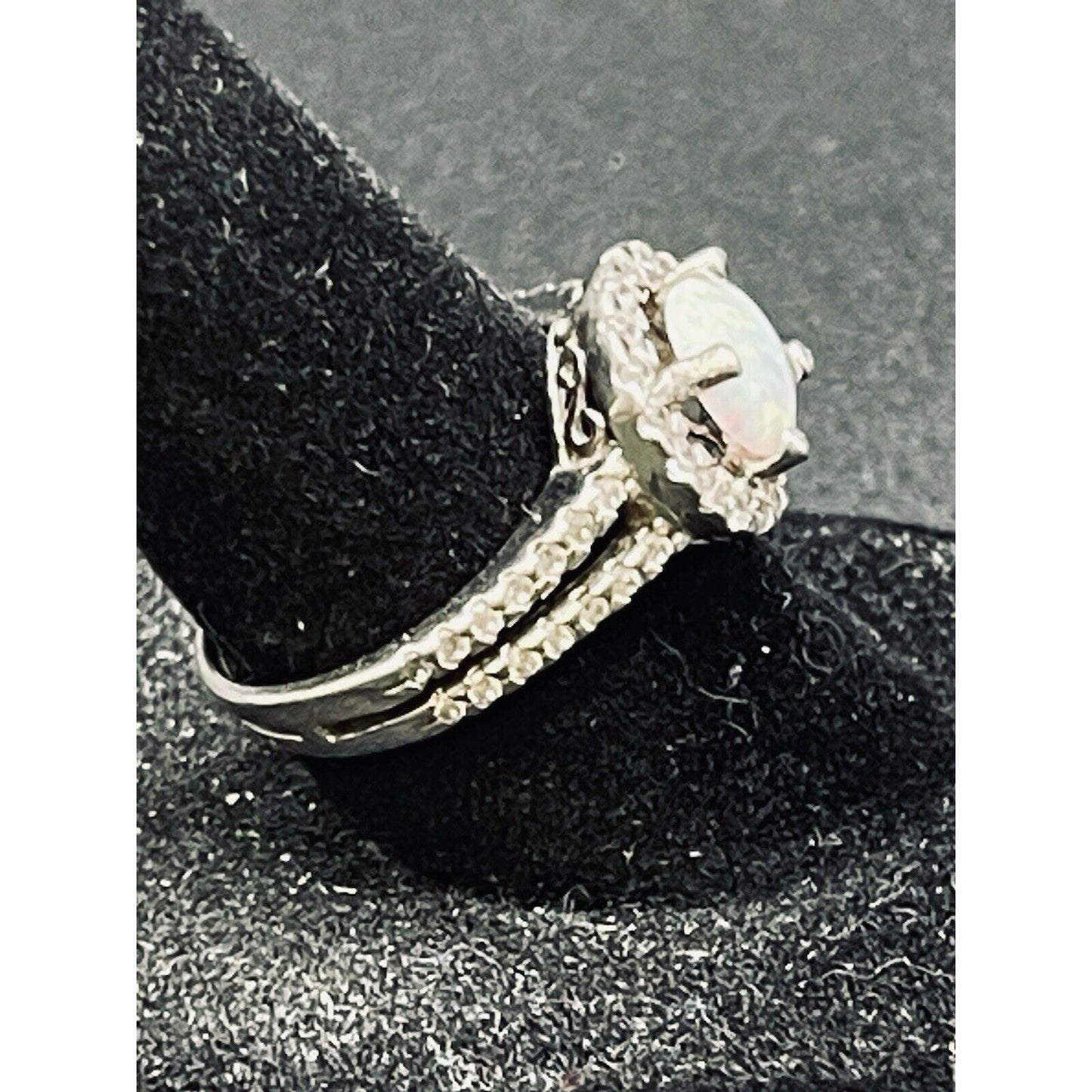 Sterling Silver Lab White Opal White Sapphire Ring Size 6.25 K25