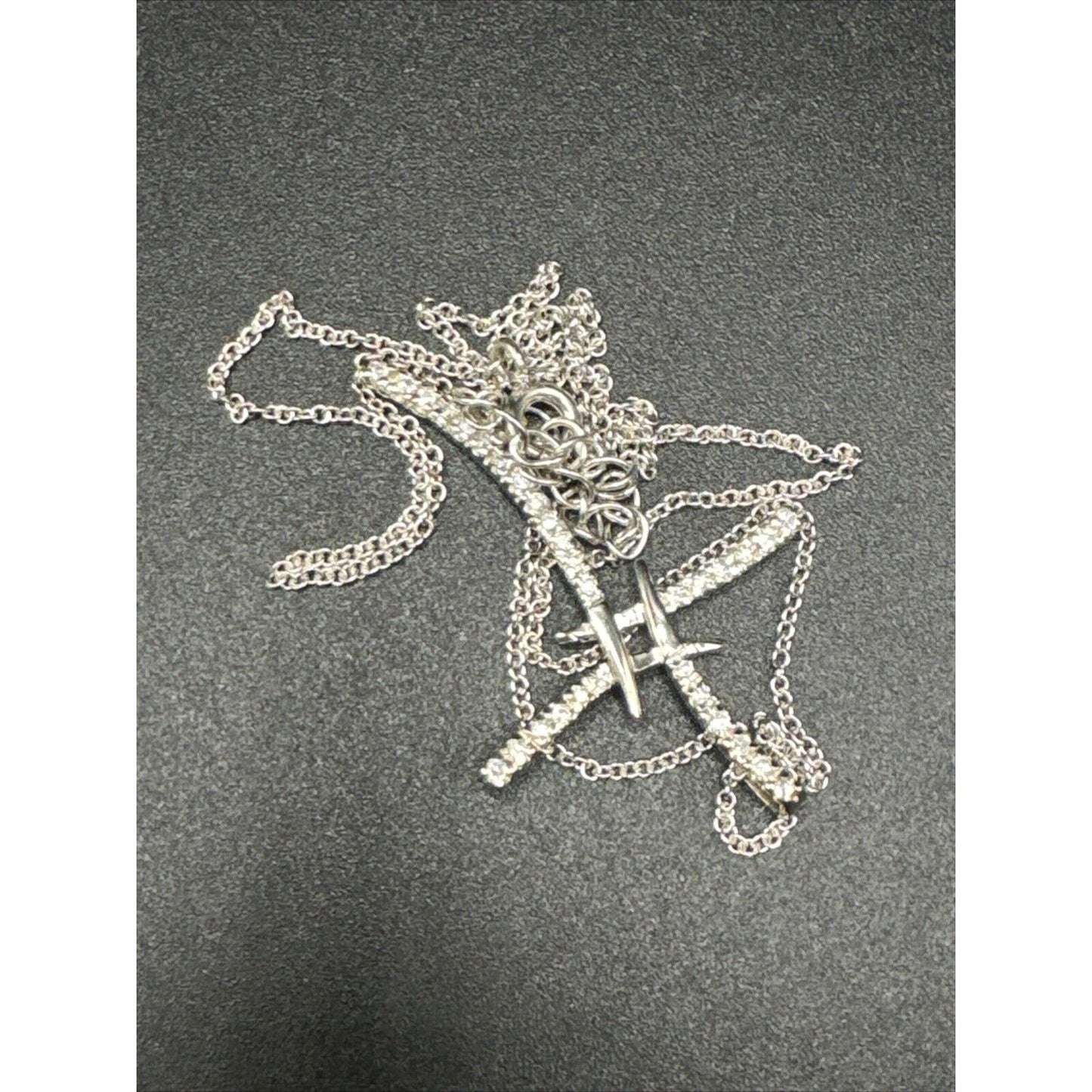18” New Condition Sterling Silver Modernist CZ Cross Pendant Necklace 925