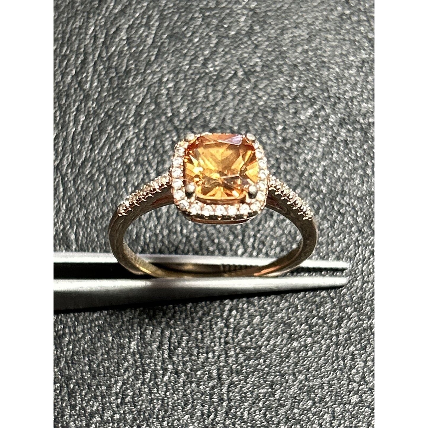 Gold Sterling Silver Orange Cubic Zirconia Ring Size 8.75 925 p20