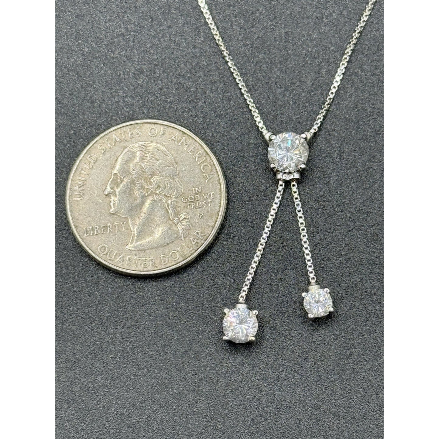 Excellent Used Condition 16” Sterling Silver Cubic Zirconia Lariat Necklace P5