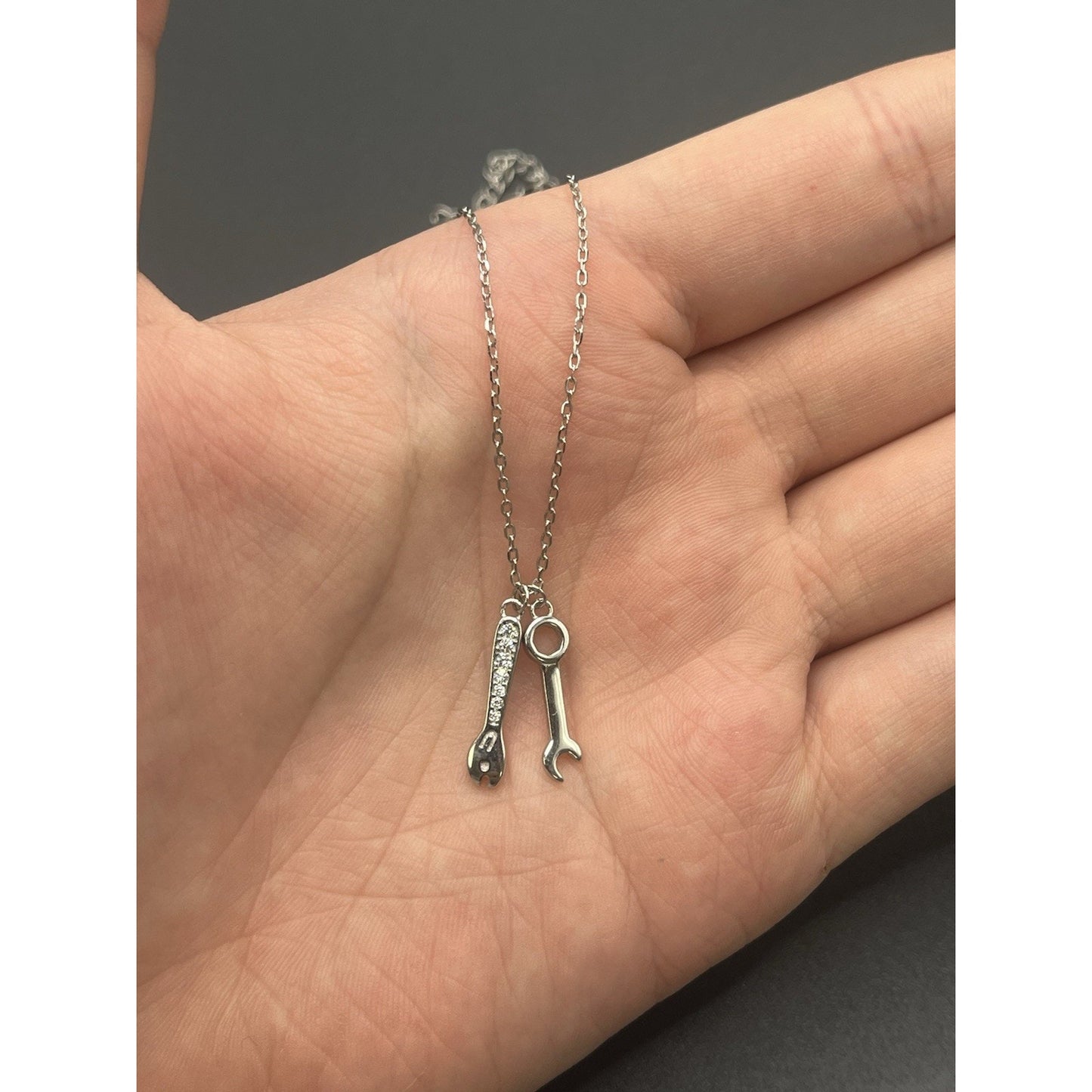 New Condition Sterling Silver Wrench Spanner Tool Pendant Necklace W11