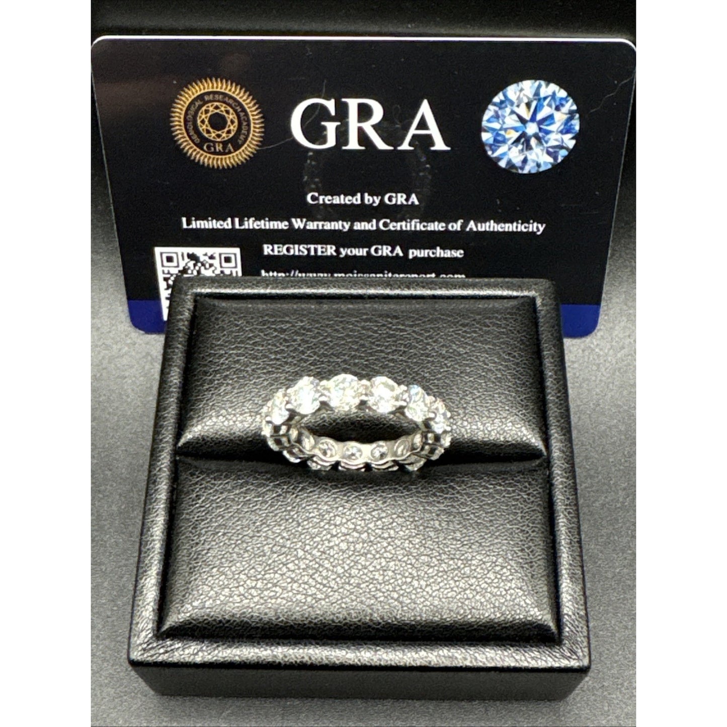 New Condition Sterling Silver Moissanite Eternity Band Ring 925 Size 8.75 GRAR22