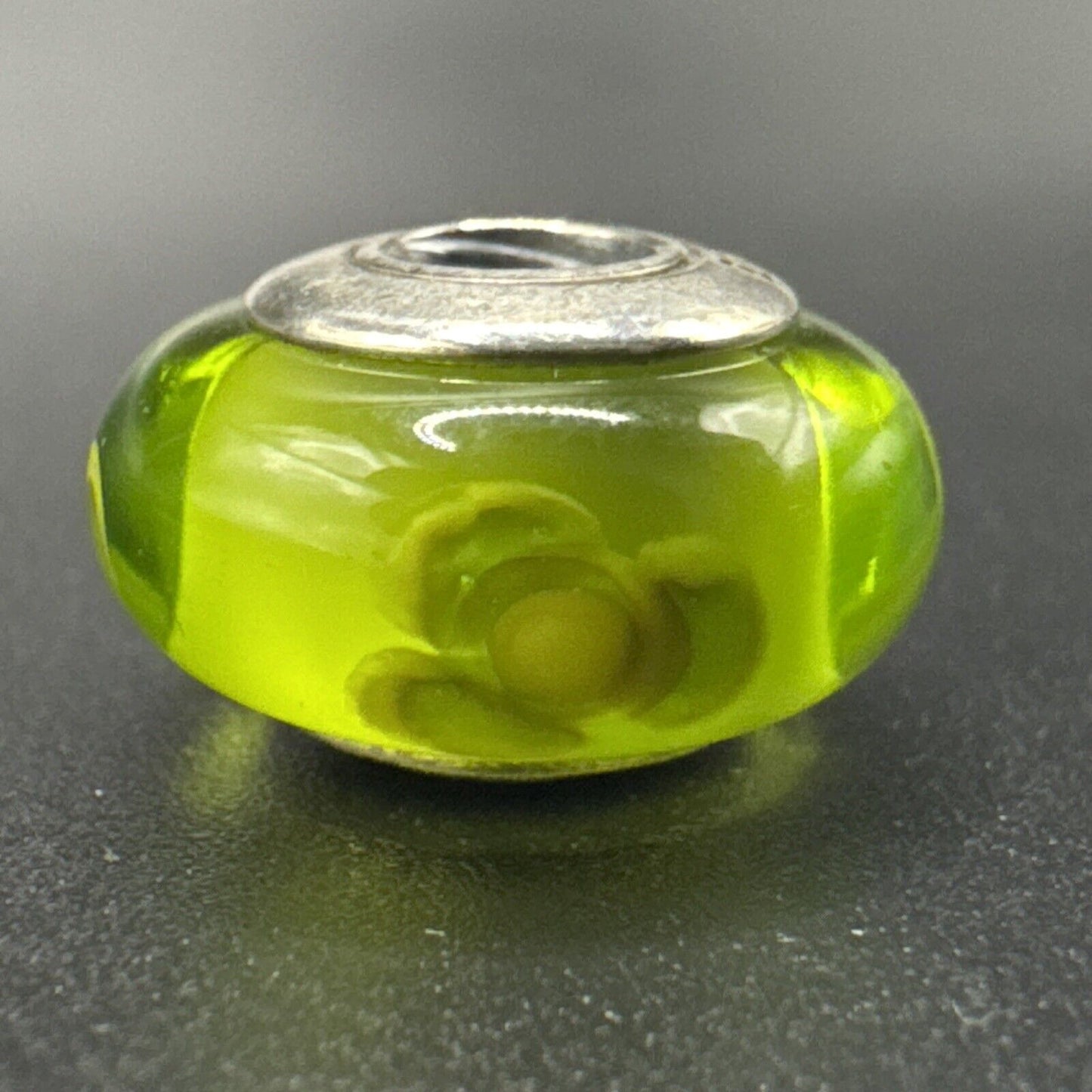 Pandora Sterling Silver Green Flowers For You Murano Glass Charm ALE 925 L26