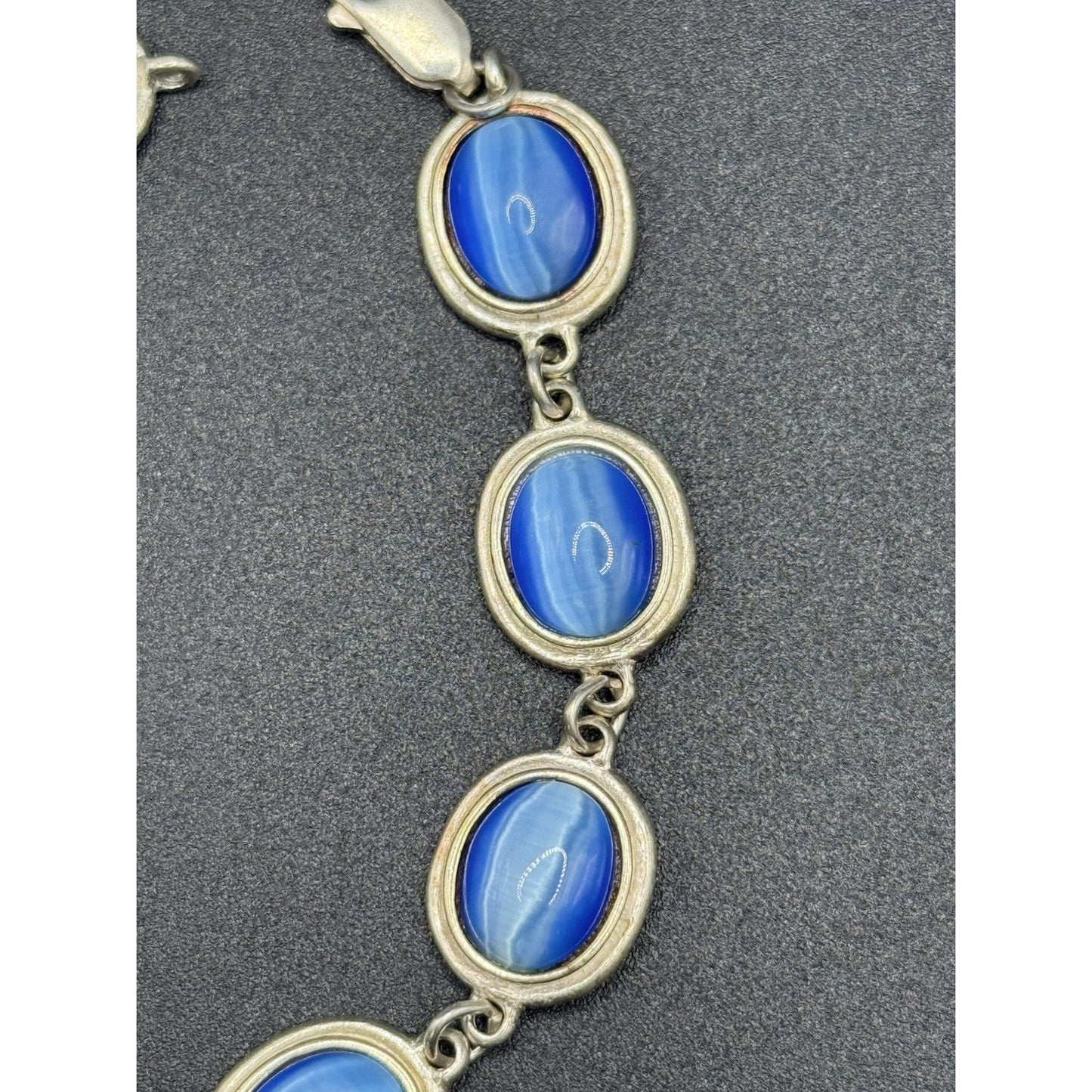 7.25” Sterling Silver Blue Catseye Glass Bracelet 19 Grams P3