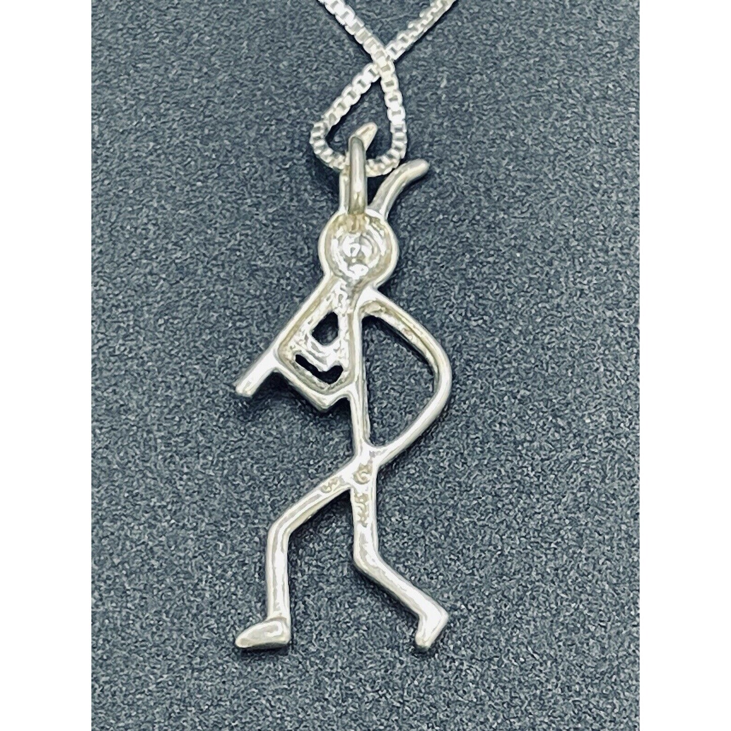 20” Sterling Silver Figural Man Flute Pendant Necklace K12