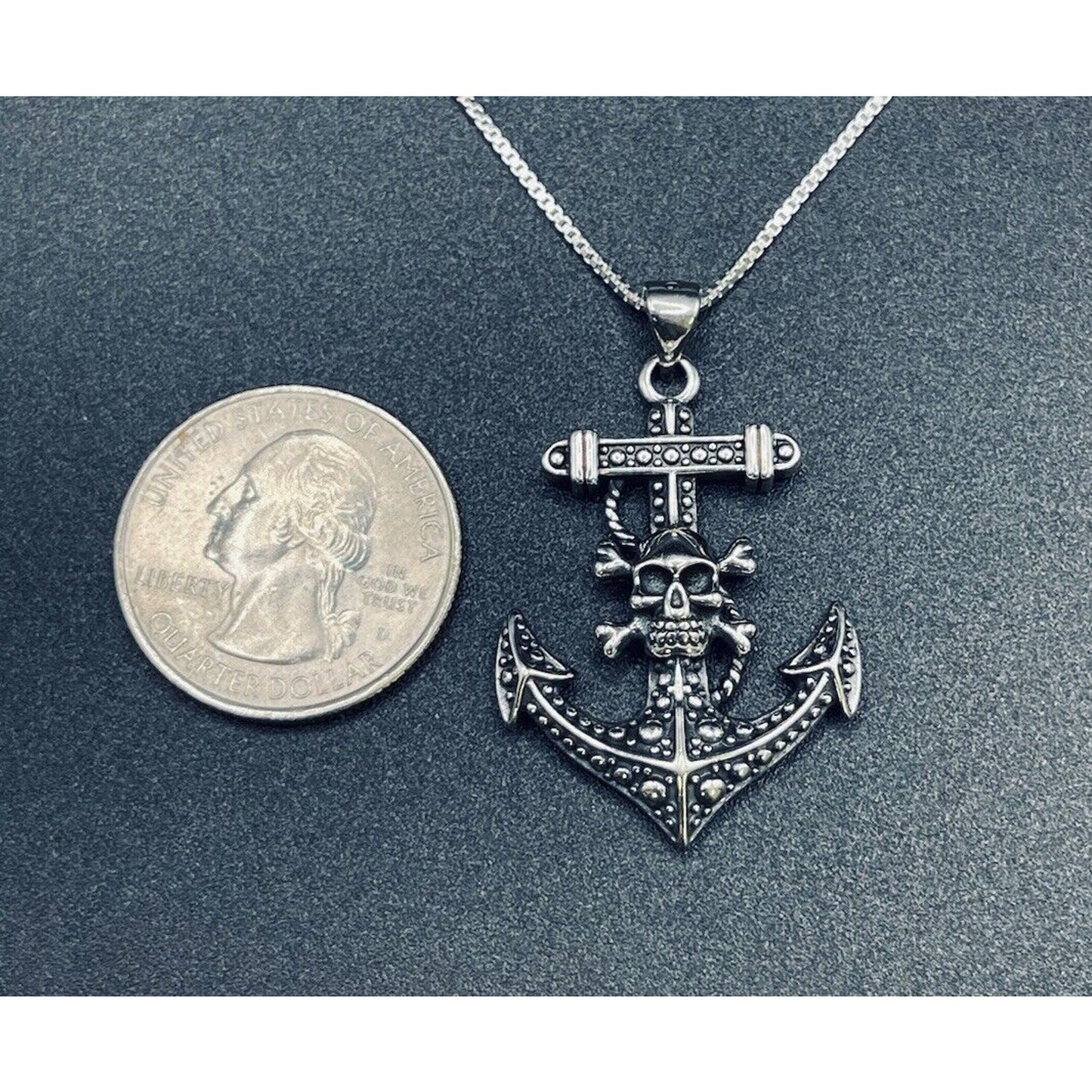 20” New Condition Sterling Silver Skull Anchor Necklace Box 925