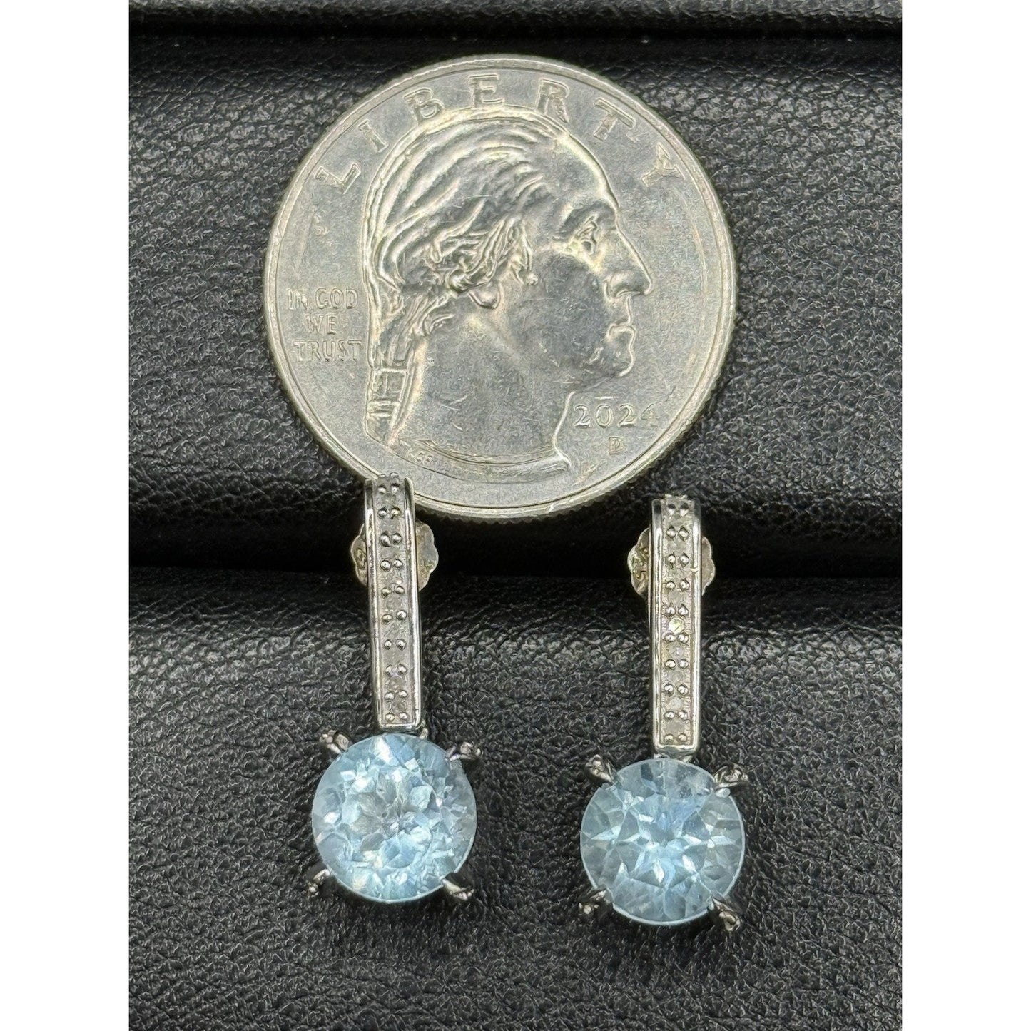 JTV NOS Sterling Silver Genuine Blue Topaz Diamond Dangle Earrings N17
