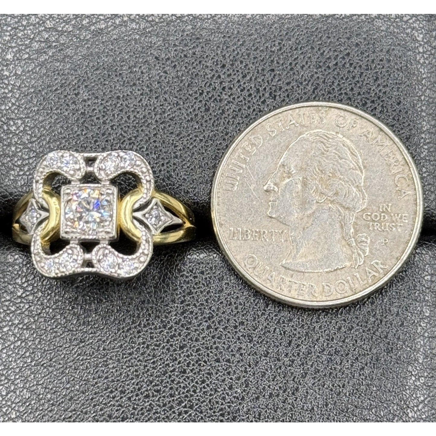 New Condition Two Tone Sterling Silver Moissanite Ring Size 7.00 P18