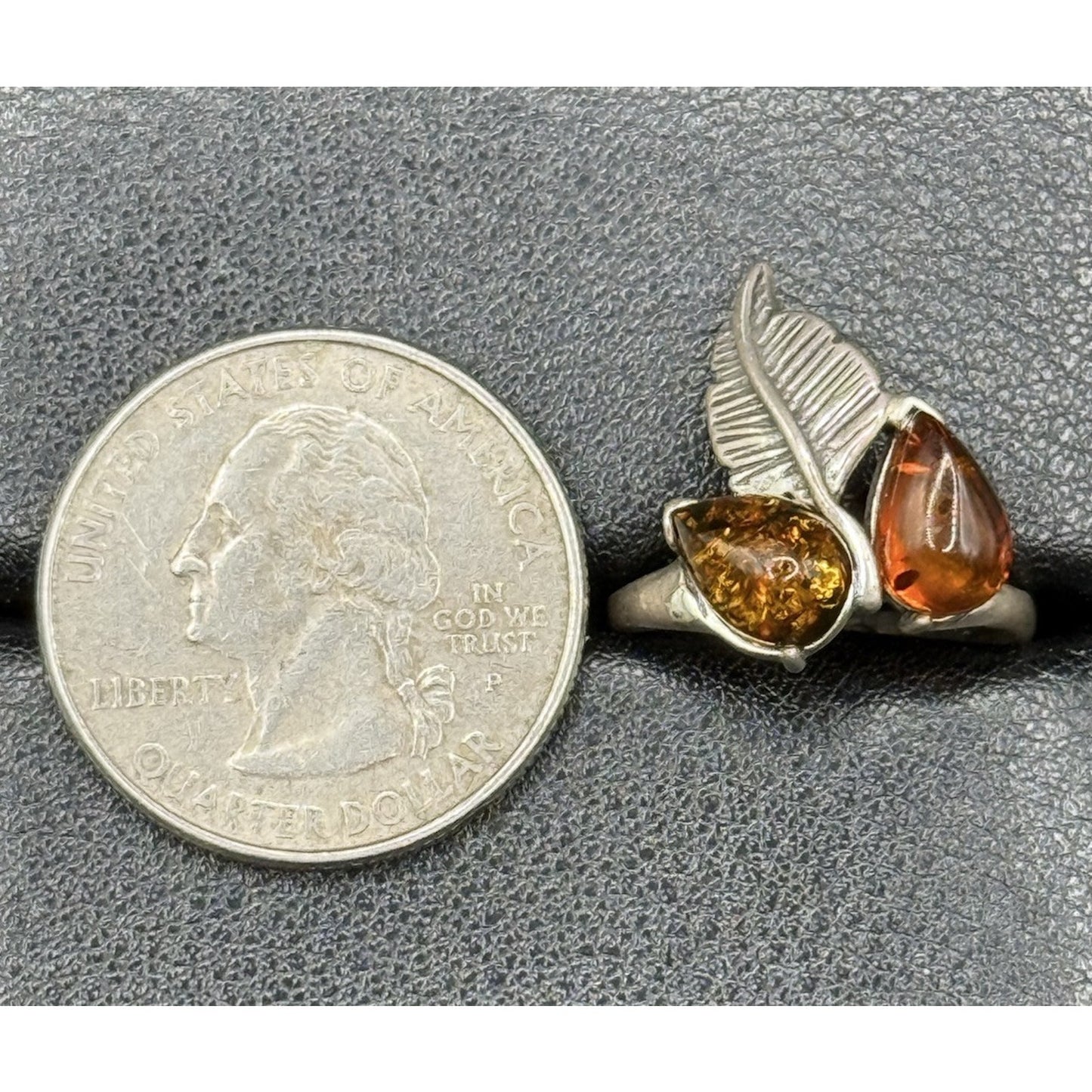 Sterling Silver Multi Amber Leaf Ring Size 5.75 N28
