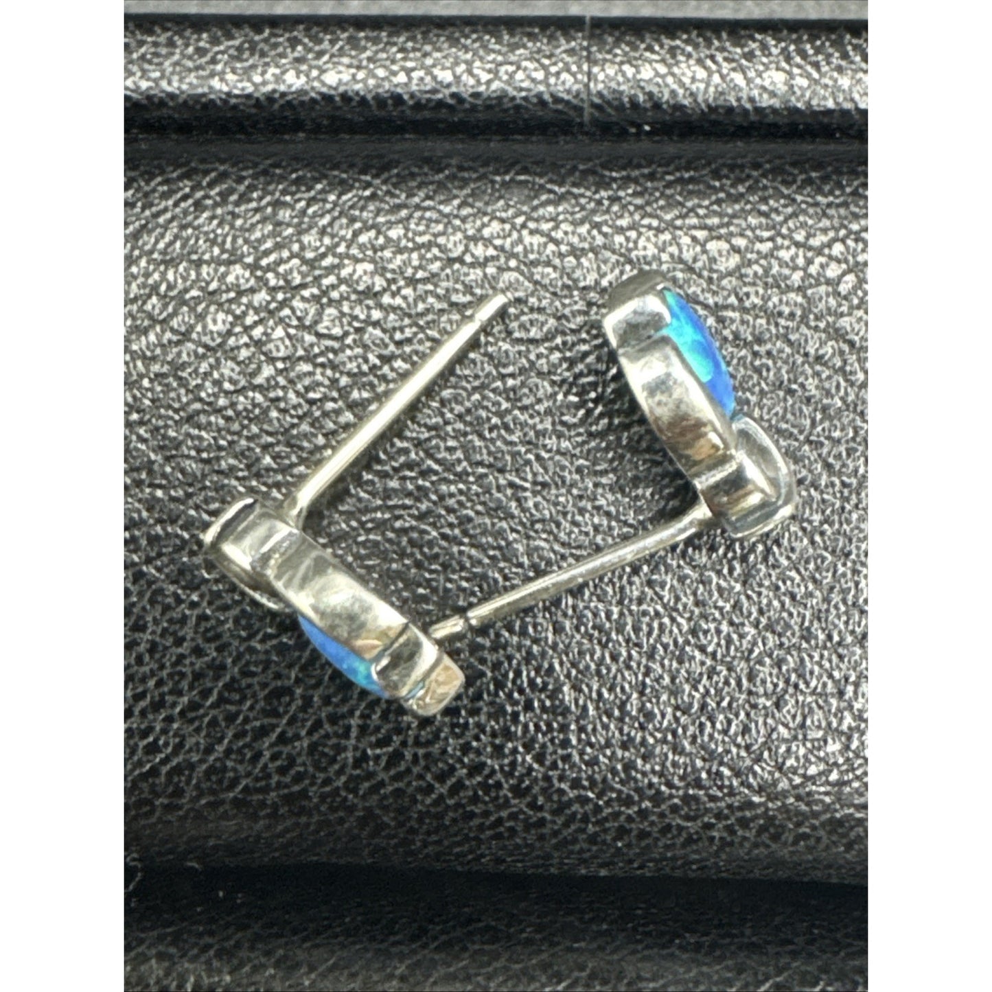 New Condition Sterling Silver Lab Blue Opal Owl Drop Stud Earrings 925