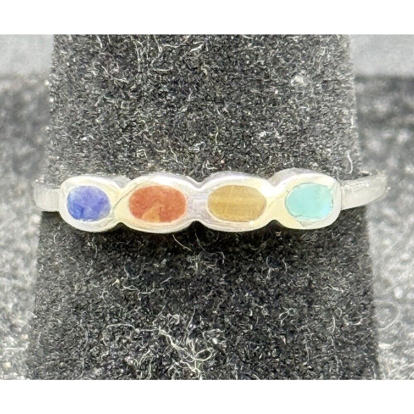New Condition Sterling Silver Multi Gemstone 4-Stone Ring Size 6.75