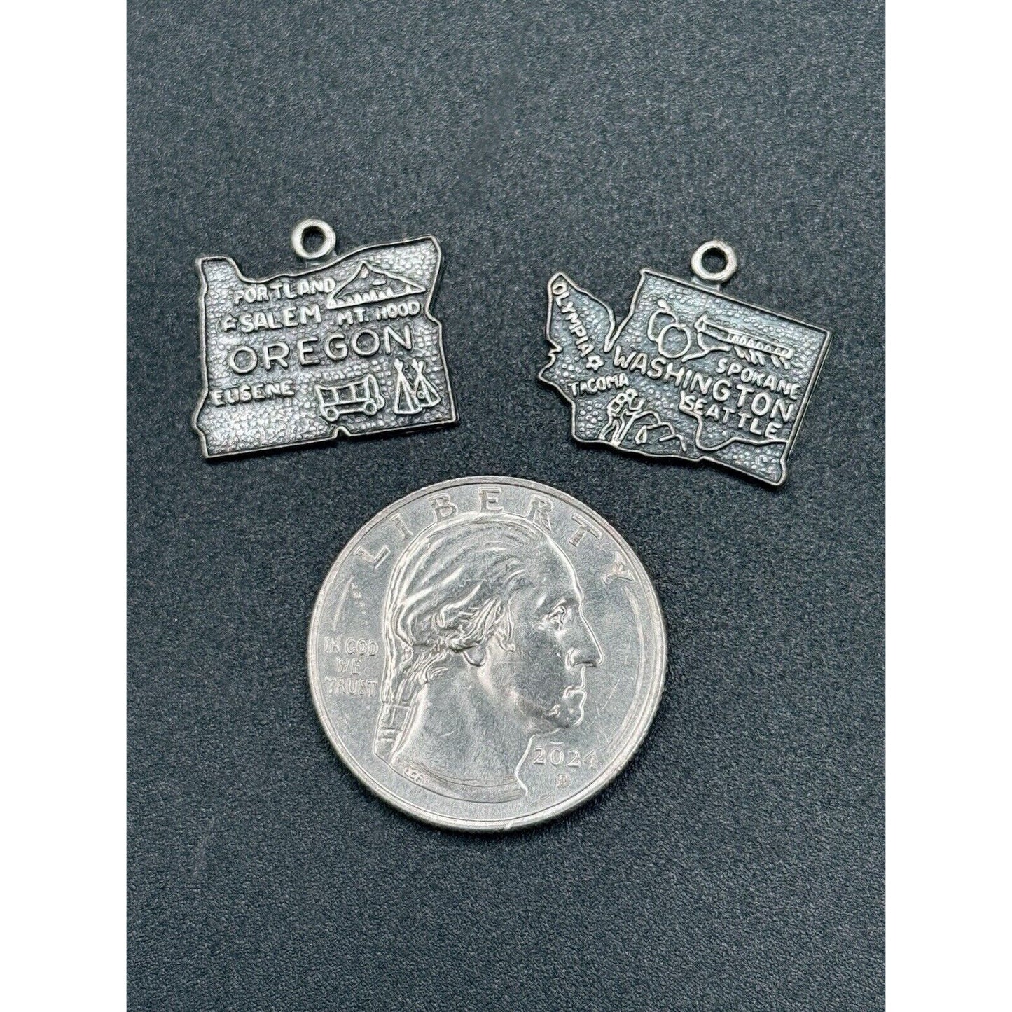 Vintage Lot Of 2 Oregon Washington Charms State 925 Sterling Silver M10