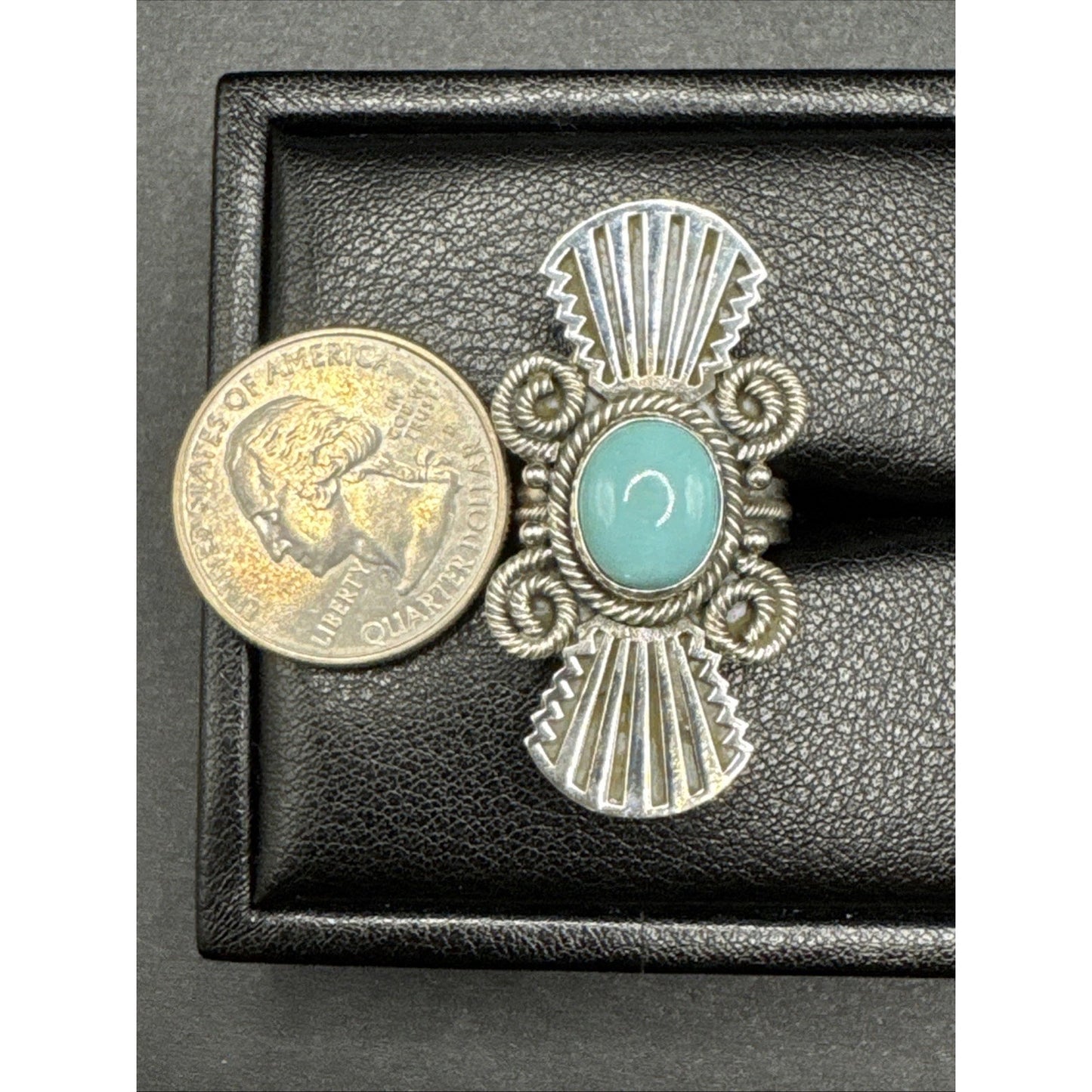 New Condition Sterling Silver Arizona Turquoise Long Ring Size 7