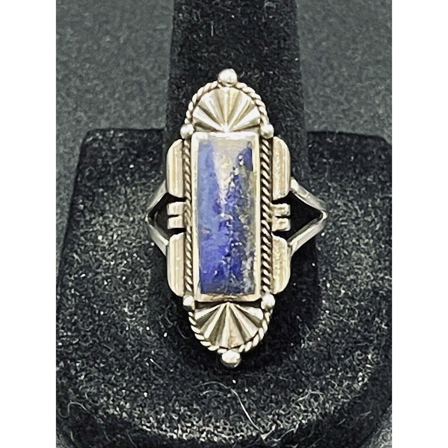 New Condition Sterling Silver Art Deco Lapis Ring Size 8.5