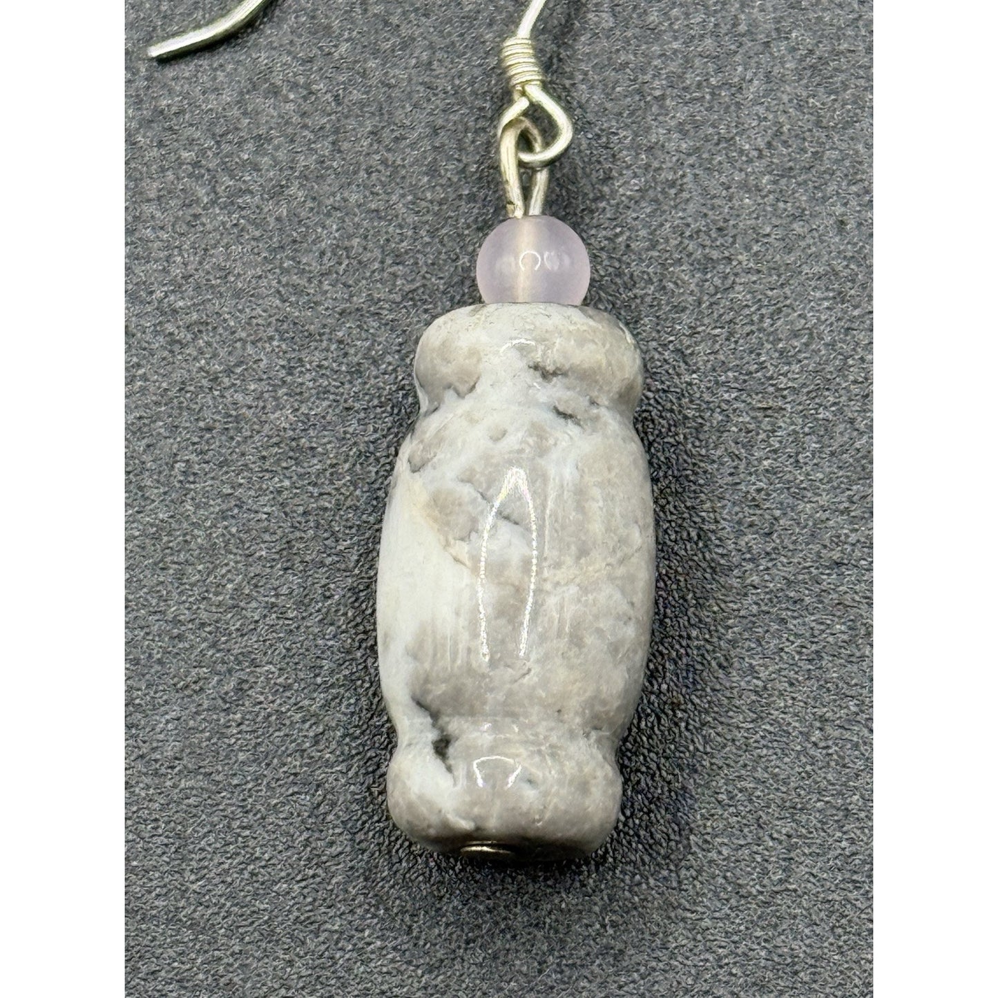 Vintage Sterling Silver Pink Quartz Stone Dangle Earrings N19