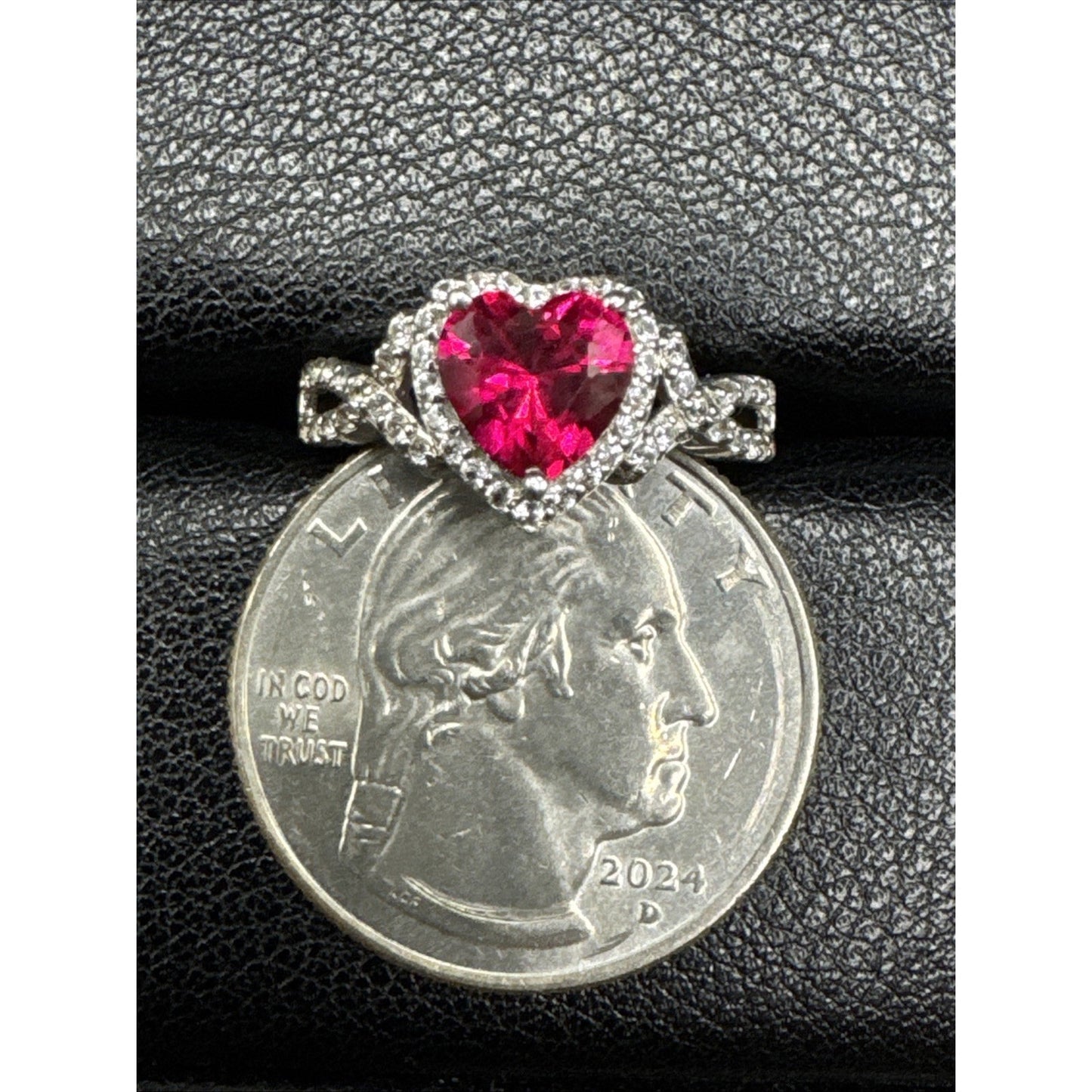 STS Sterling Silver lab Ruby White Sapphire Heart Ring 925 Size 6.5 T7